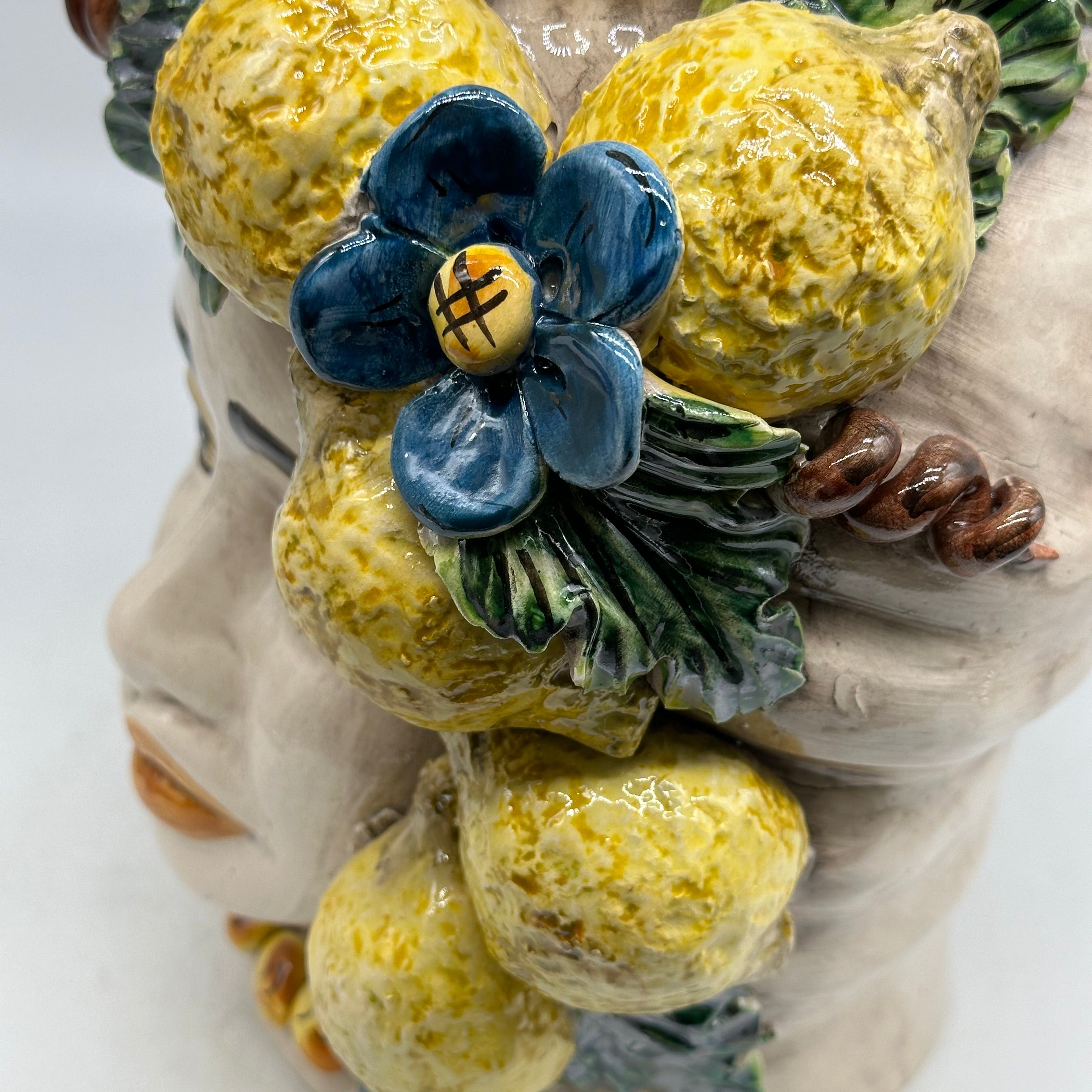 FINE SERIE - Testa di Moro Limoni Donna Ceramica Caltagirone cm H.30 L.23 Artigianale - TESTE DI MORO