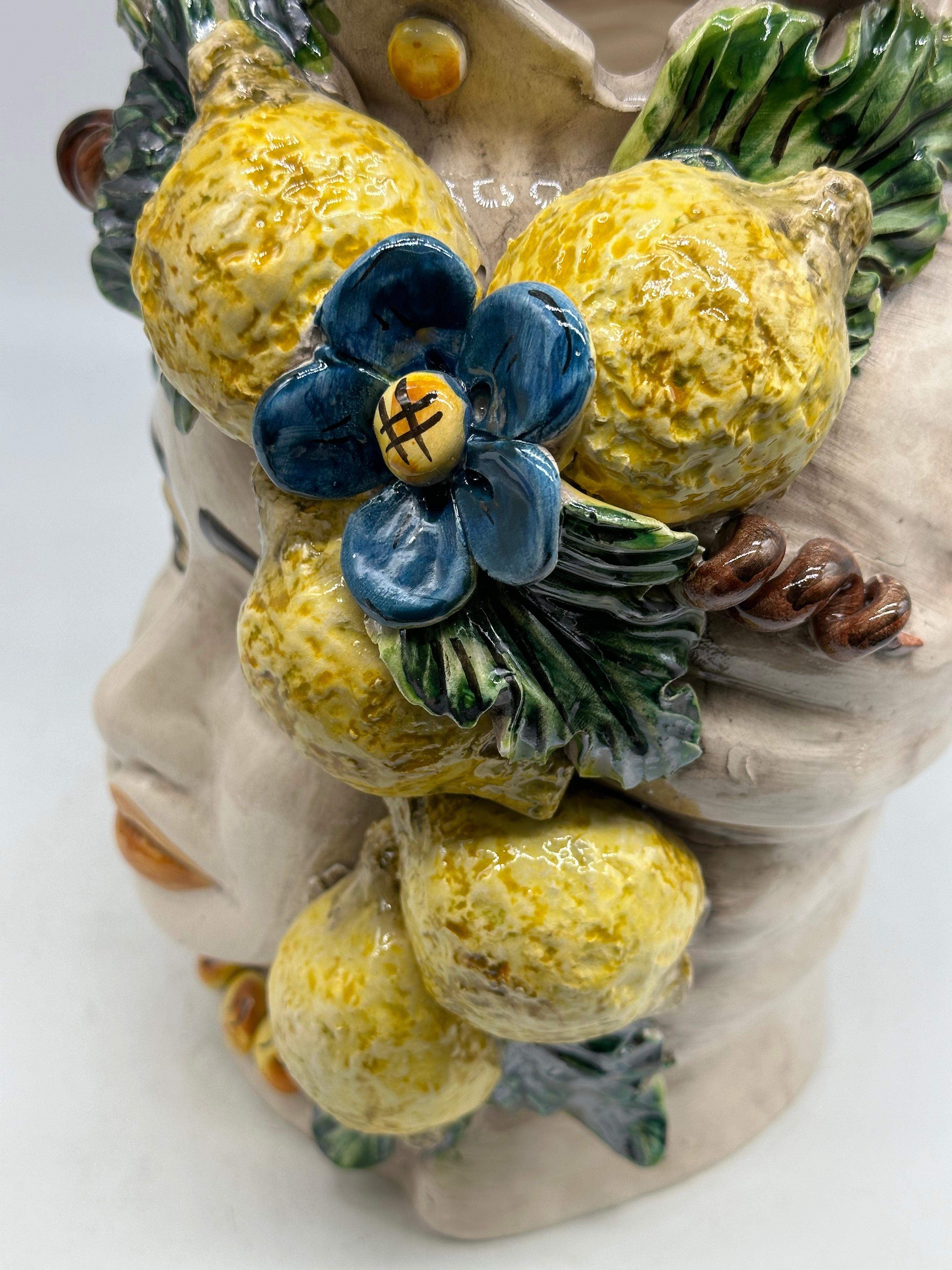 FINE SERIE - Testa di Moro Limoni Donna Ceramica Caltagirone cm H.30 L.23 Artigianale - TESTE DI MORO