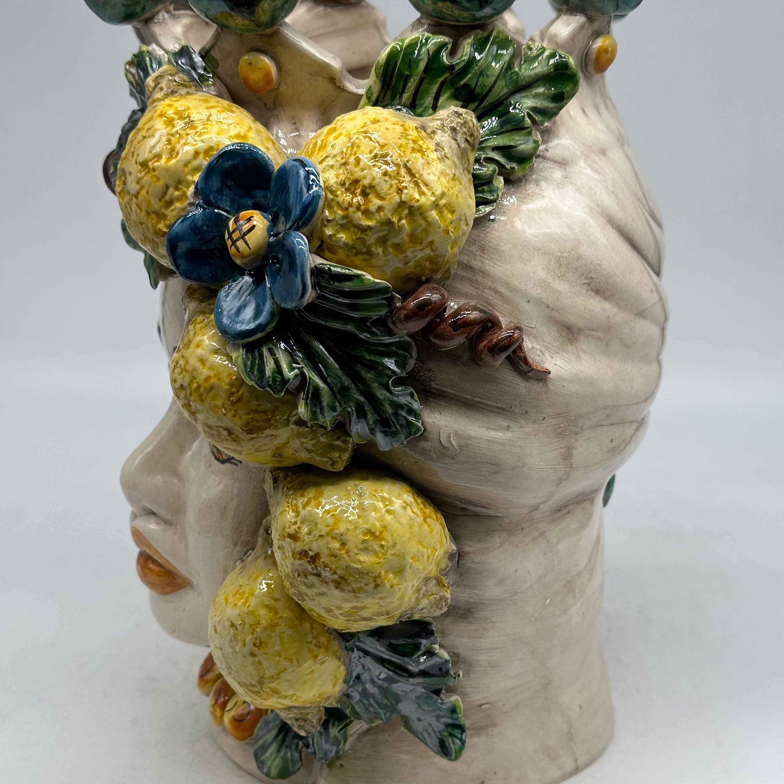 FINE SERIE - Testa di Moro Limoni Donna Ceramica Caltagirone cm H.30 L.23 Artigianale - TESTE DI MORO