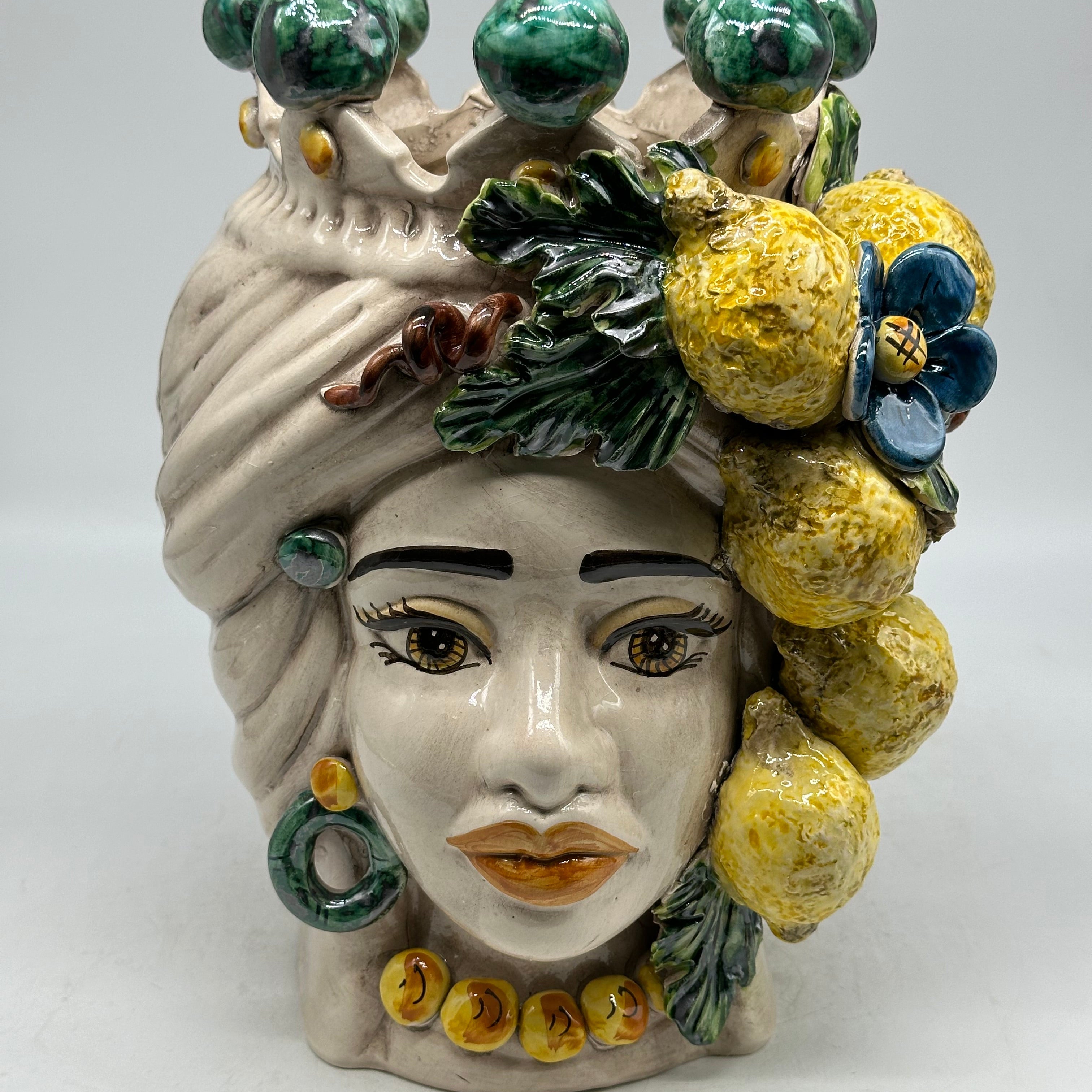 FINE SERIE - Testa di Moro Limoni Donna Ceramica Caltagirone cm H.30 L.23 Artigianale - TESTE DI MORO