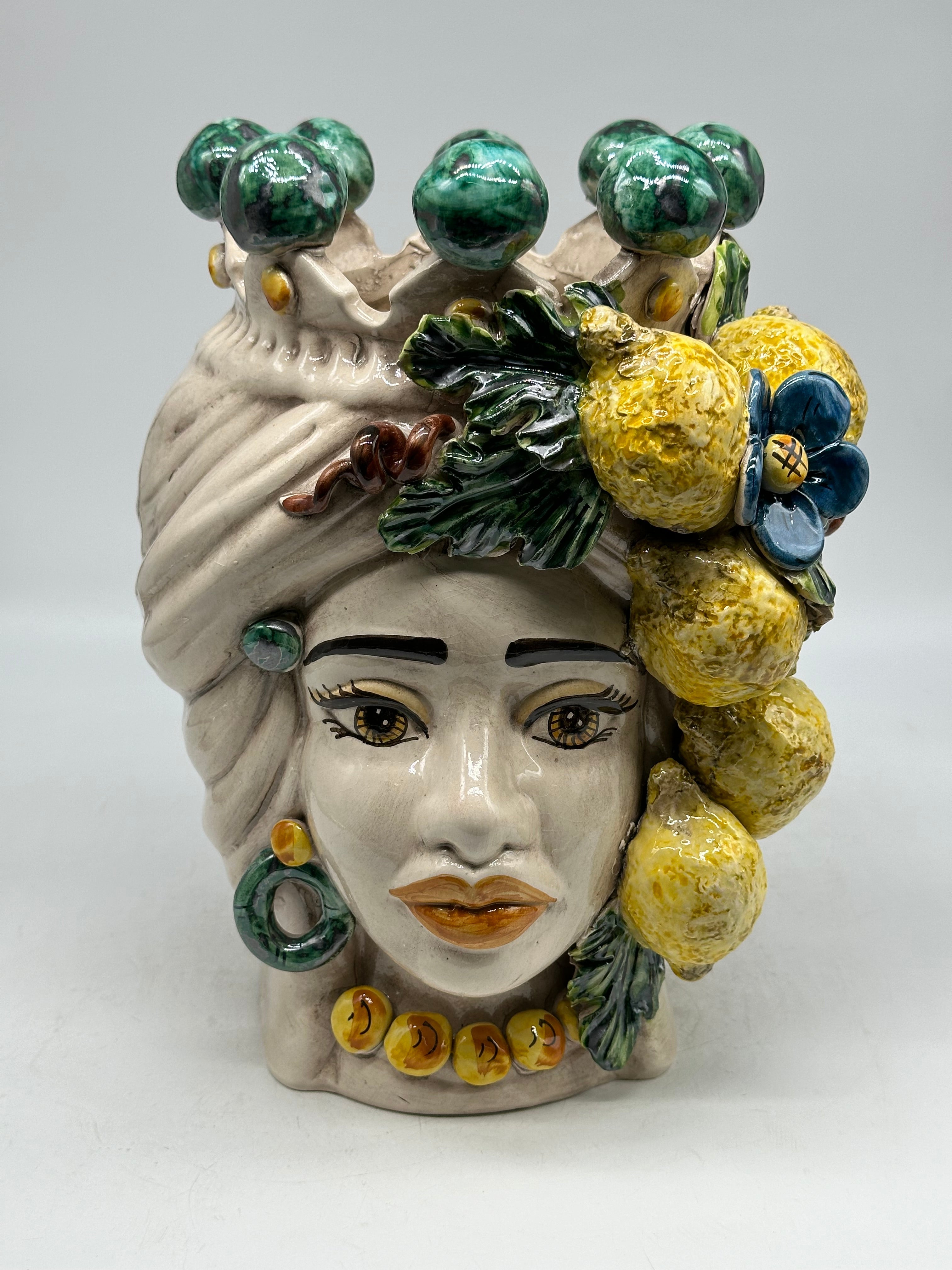 FINE SERIE - Testa di Moro Limoni Donna Ceramica Caltagirone cm H.30 L.23 Artigianale - TESTE DI MORO