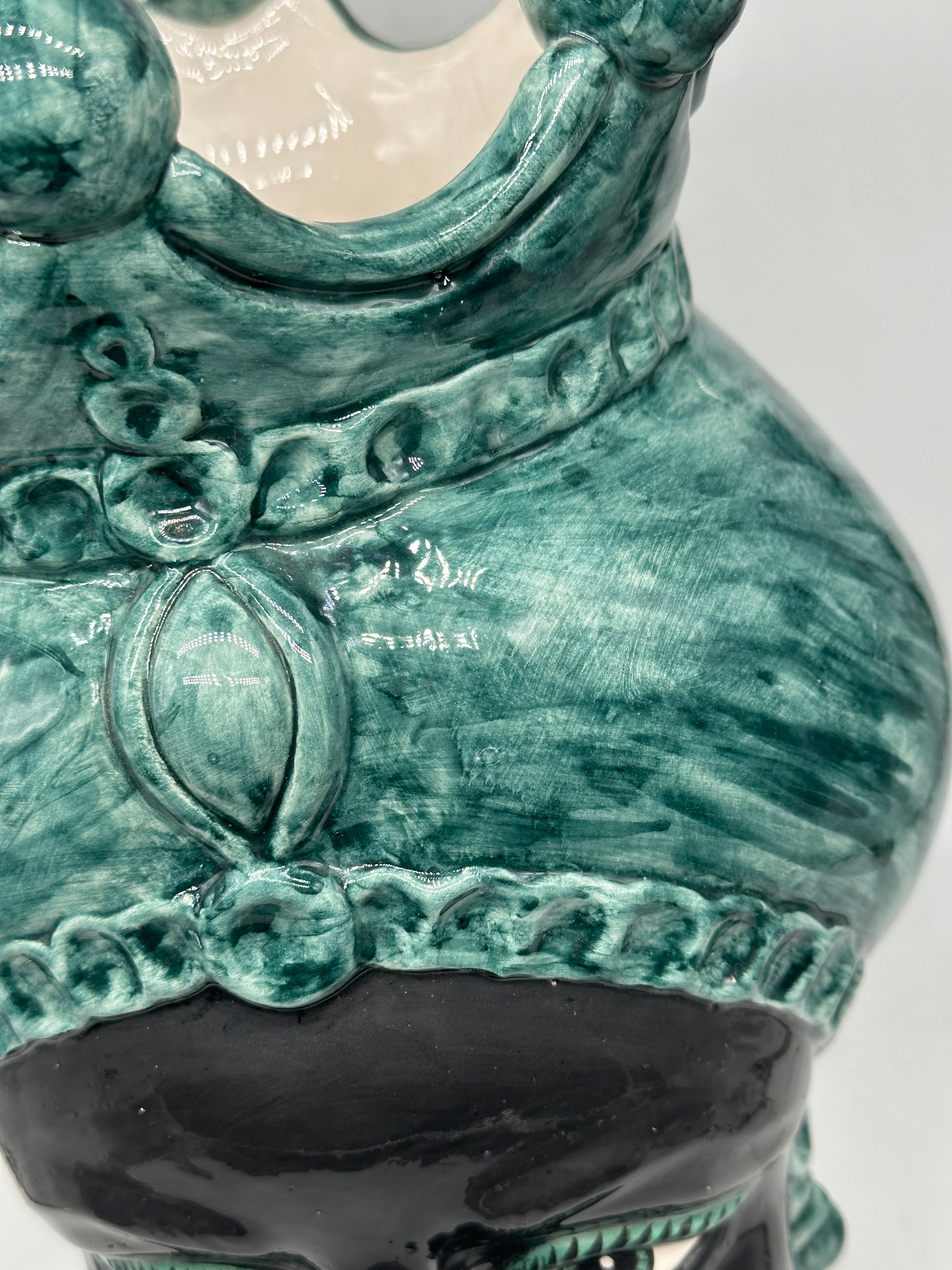 FINE SERIE - Testa di Moro Luis Ceramica Caltagirone cm H.44 L.23 Artigianale Turbante Verde Antico DONNA - Donna