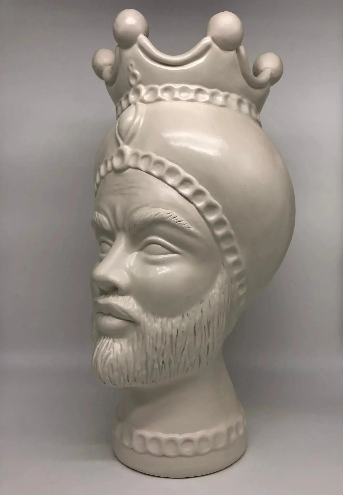 FINE SERIE - Testa di Moro Luis Uomo Ceramica Caltagirone cm H.44 L.23 Artigianale Turbante Liscio Bianco Opaco - Uomo