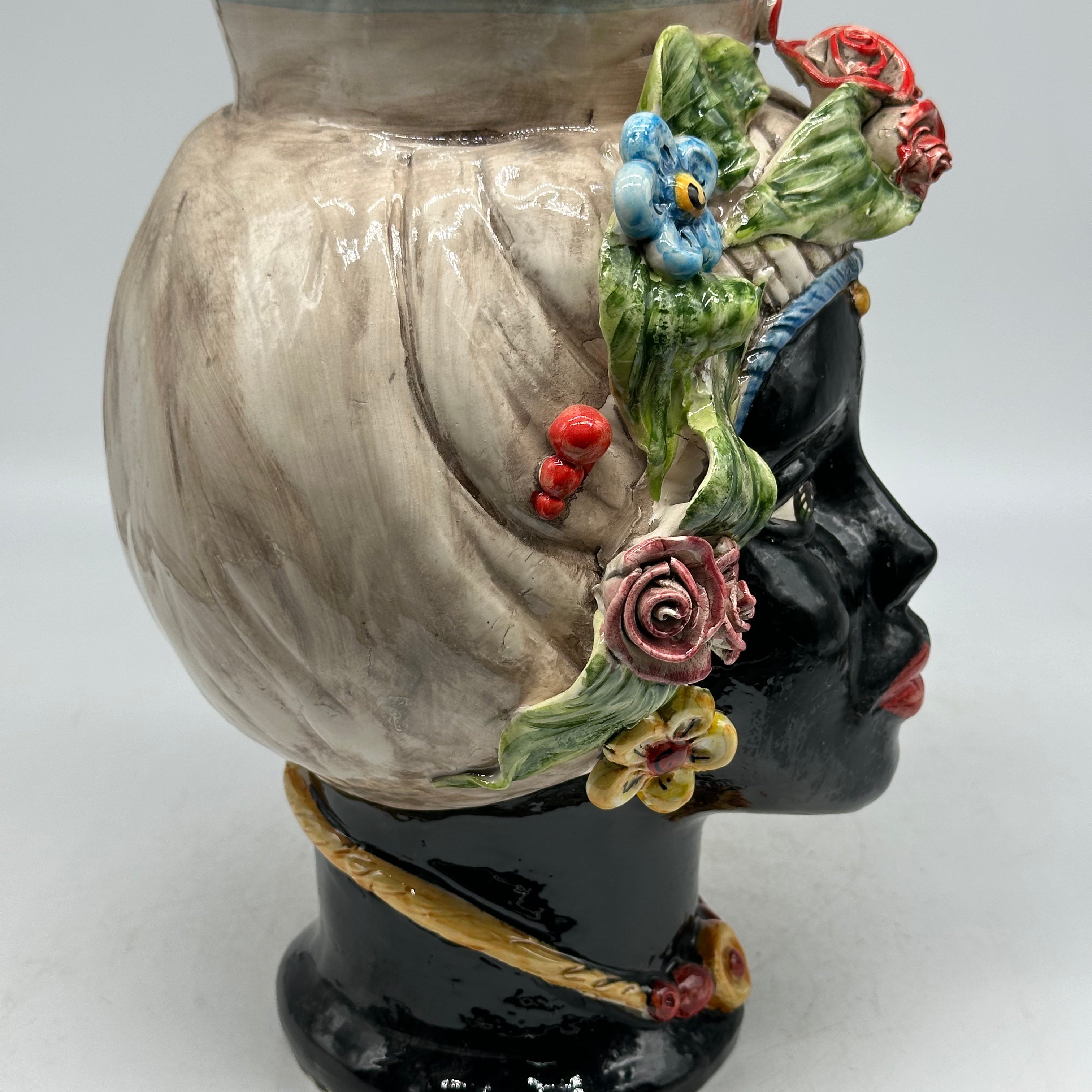 FINE SERIE - Testa di Moro Mediterraneo Colorata Donna Ceramica Caltagirone cm H.29 L.22 Artigianale - TESTE DI MORO
