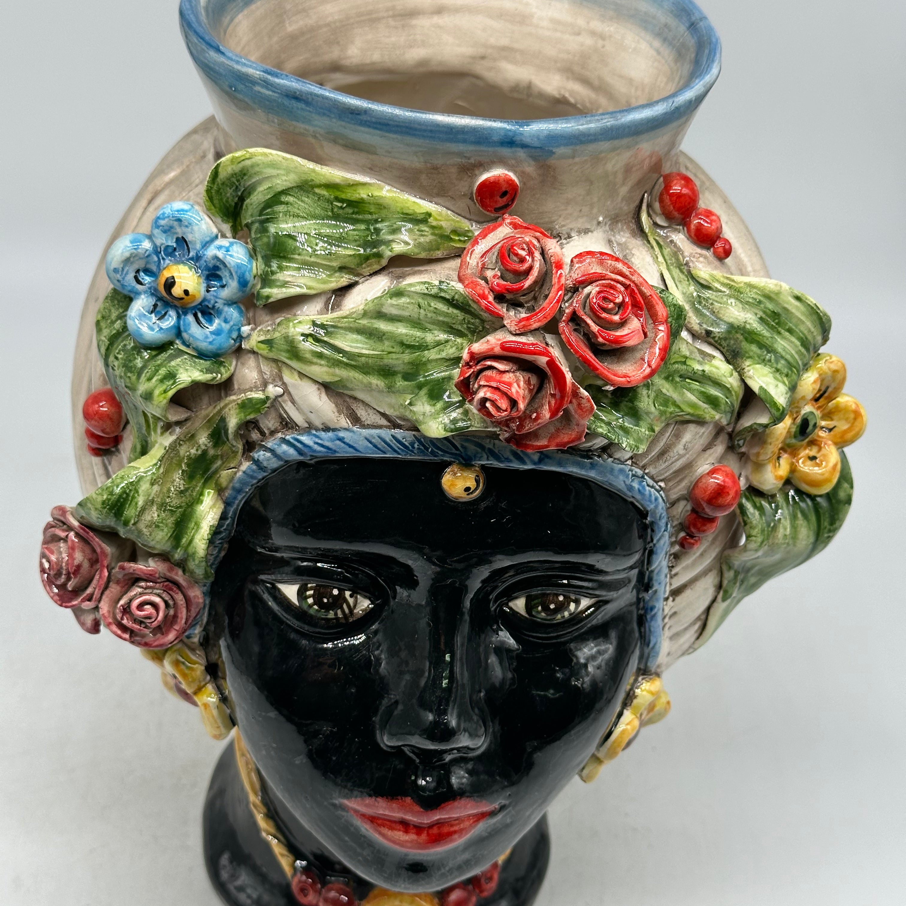 FINE SERIE - Testa di Moro Mediterraneo Colorata Donna Ceramica Caltagirone cm H.29 L.22 Artigianale - TESTE DI MORO