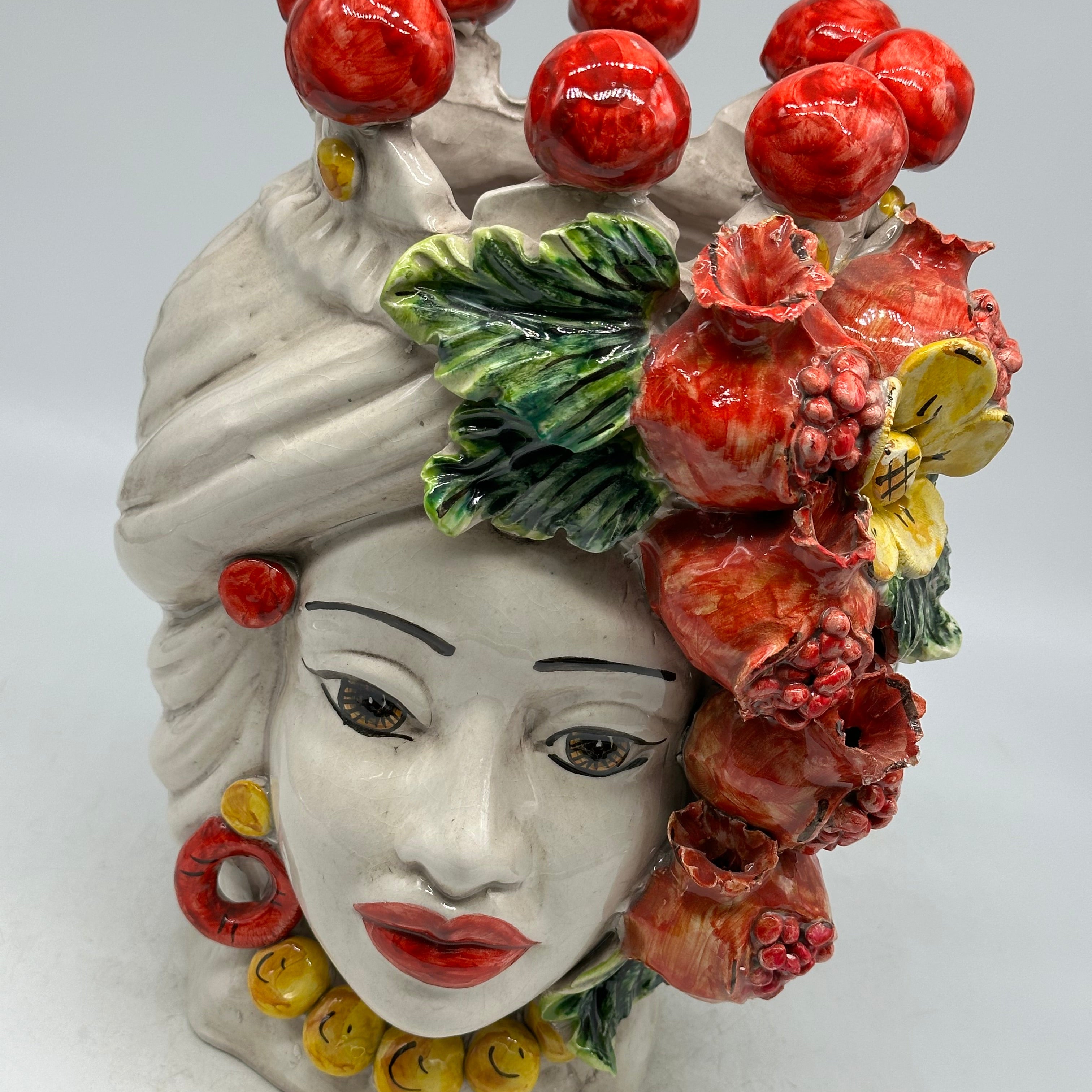 FINE SERIE - Testa di Moro Melograni Donna Ceramica Caltagirone cm H.30 L.23 Artigianale - TESTE DI MORO