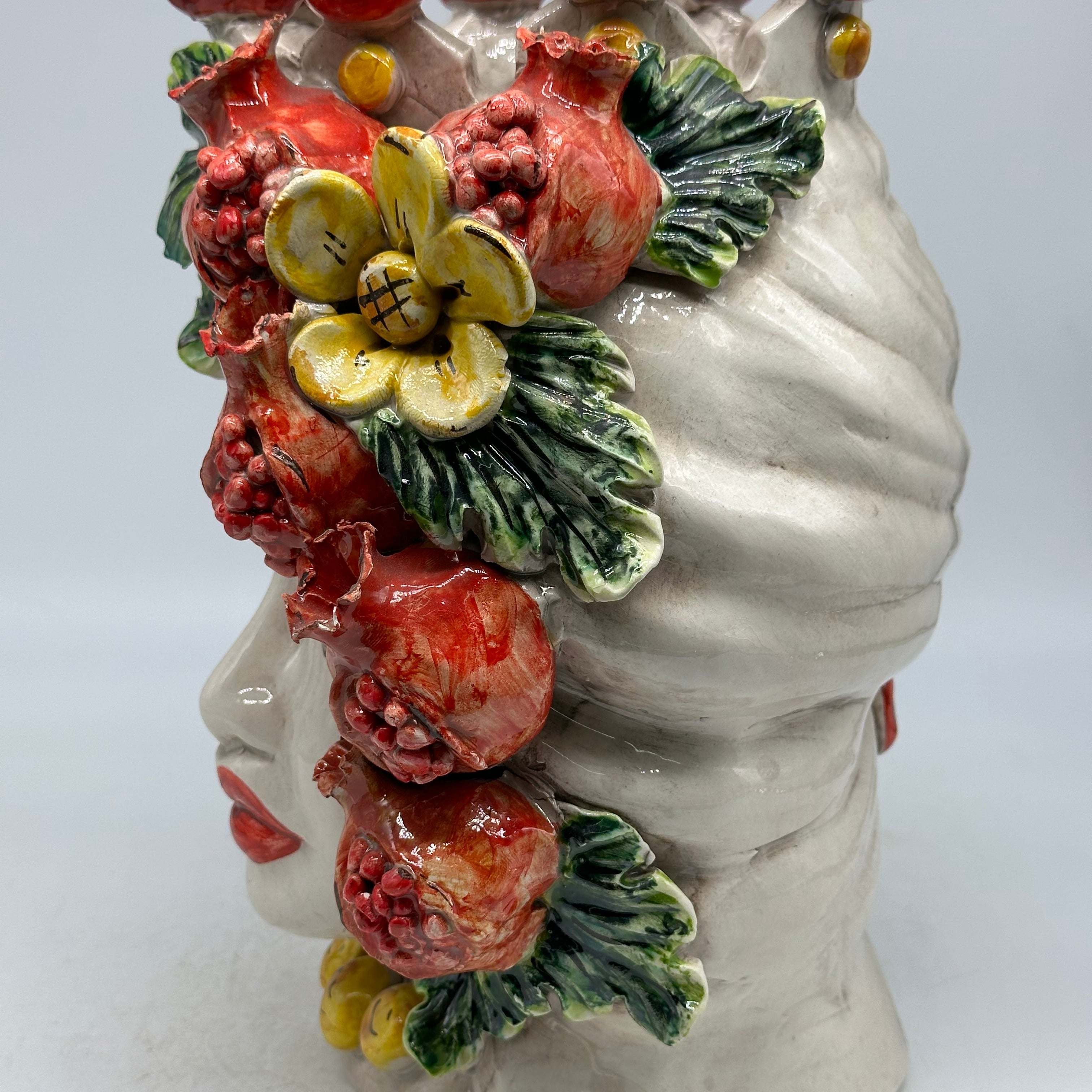 FINE SERIE - Testa di Moro Melograni Donna Ceramica Caltagirone cm H.30 L.23 Artigianale - TESTE DI MORO