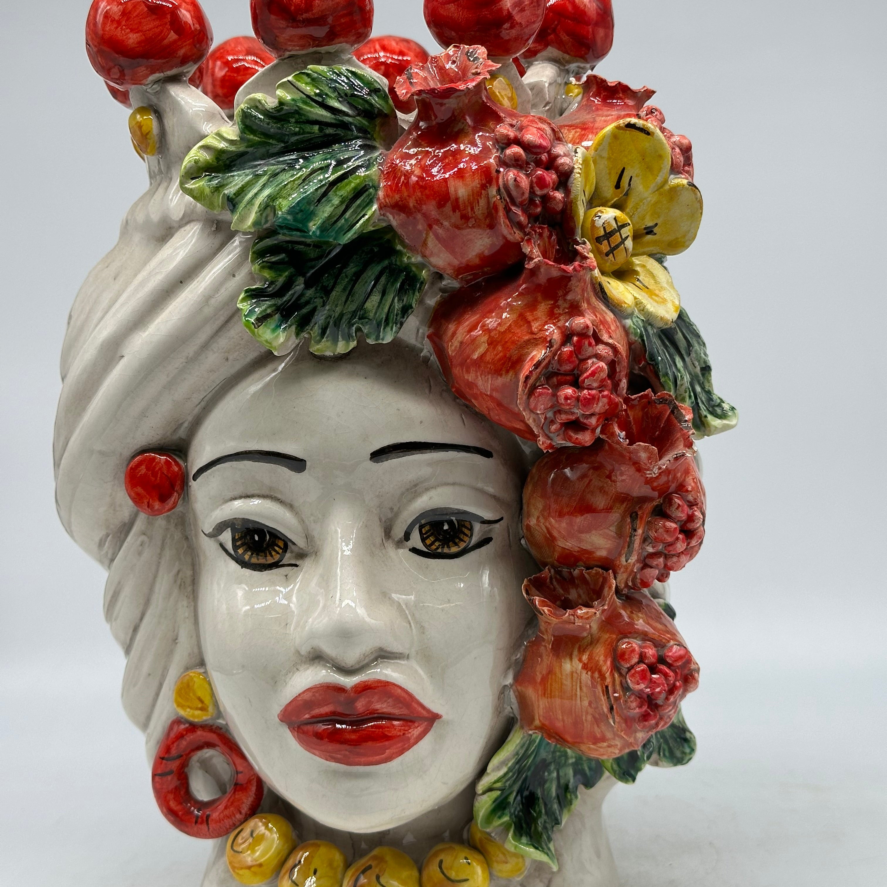 FINE SERIE - Testa di Moro Melograni Donna Ceramica Caltagirone cm H.30 L.23 Artigianale - TESTE DI MORO