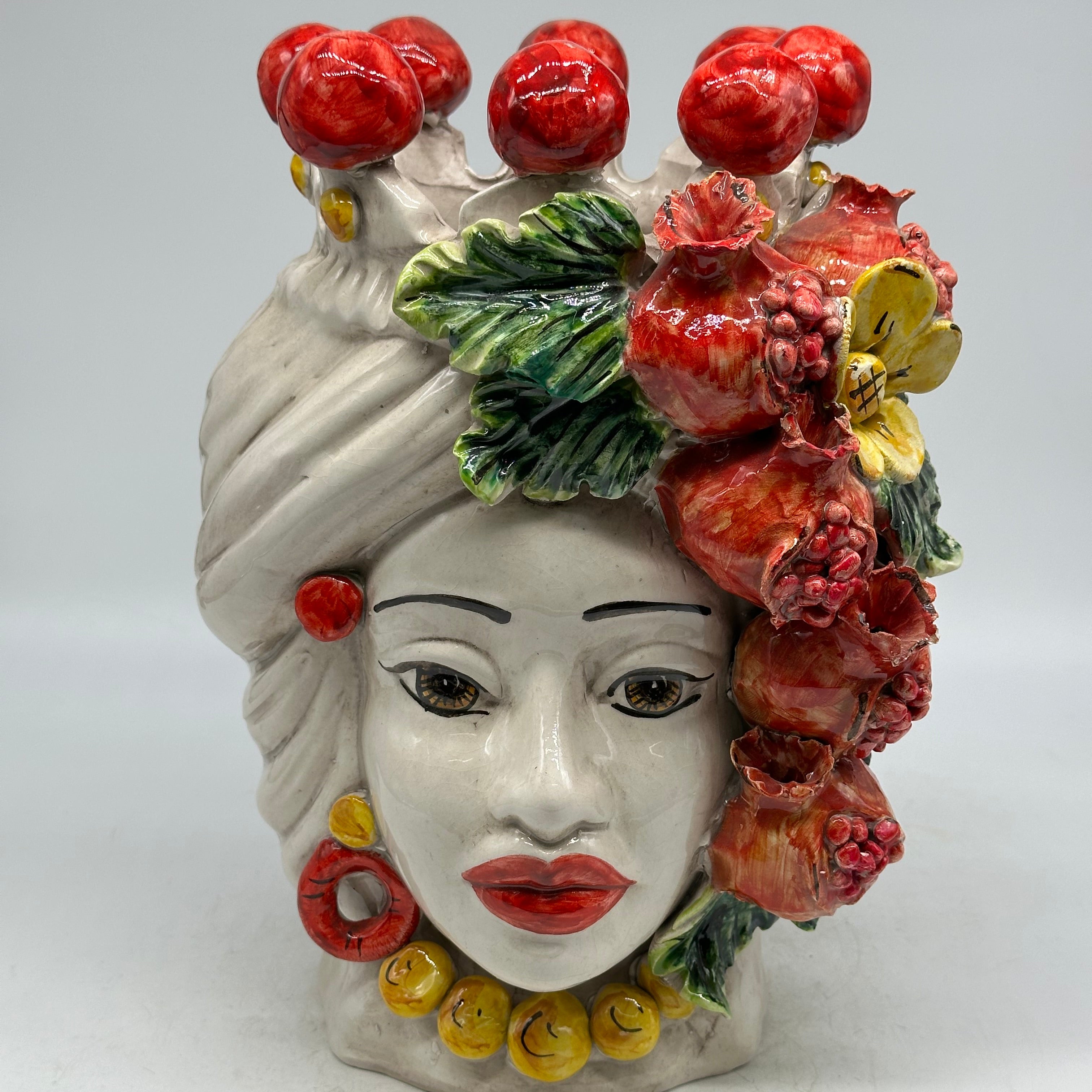 FINE SERIE - Testa di Moro Melograni Donna Ceramica Caltagirone cm H.30 L.23 Artigianale - TESTE DI MORO