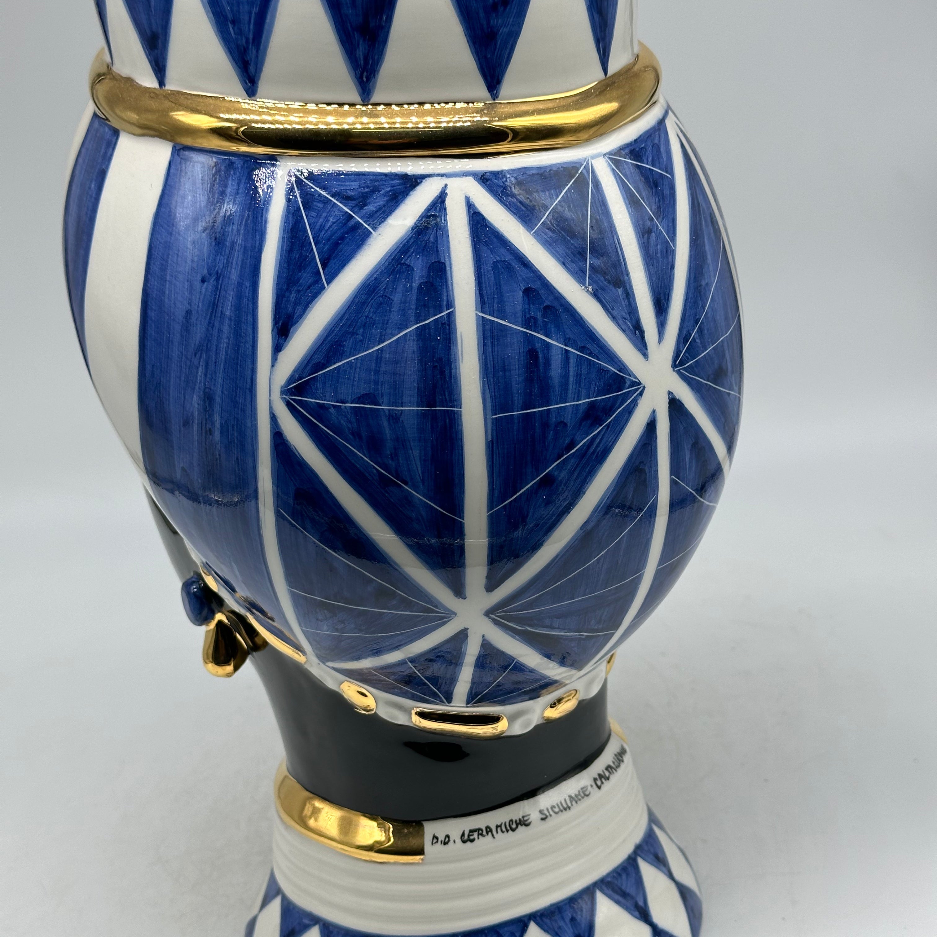 FINE SERIE - Testa di Moro Token Uomo Ceramica Caltagirone cm H.31 L.18 Artigianale Blu Bianco Oro - TESTE DI MORO