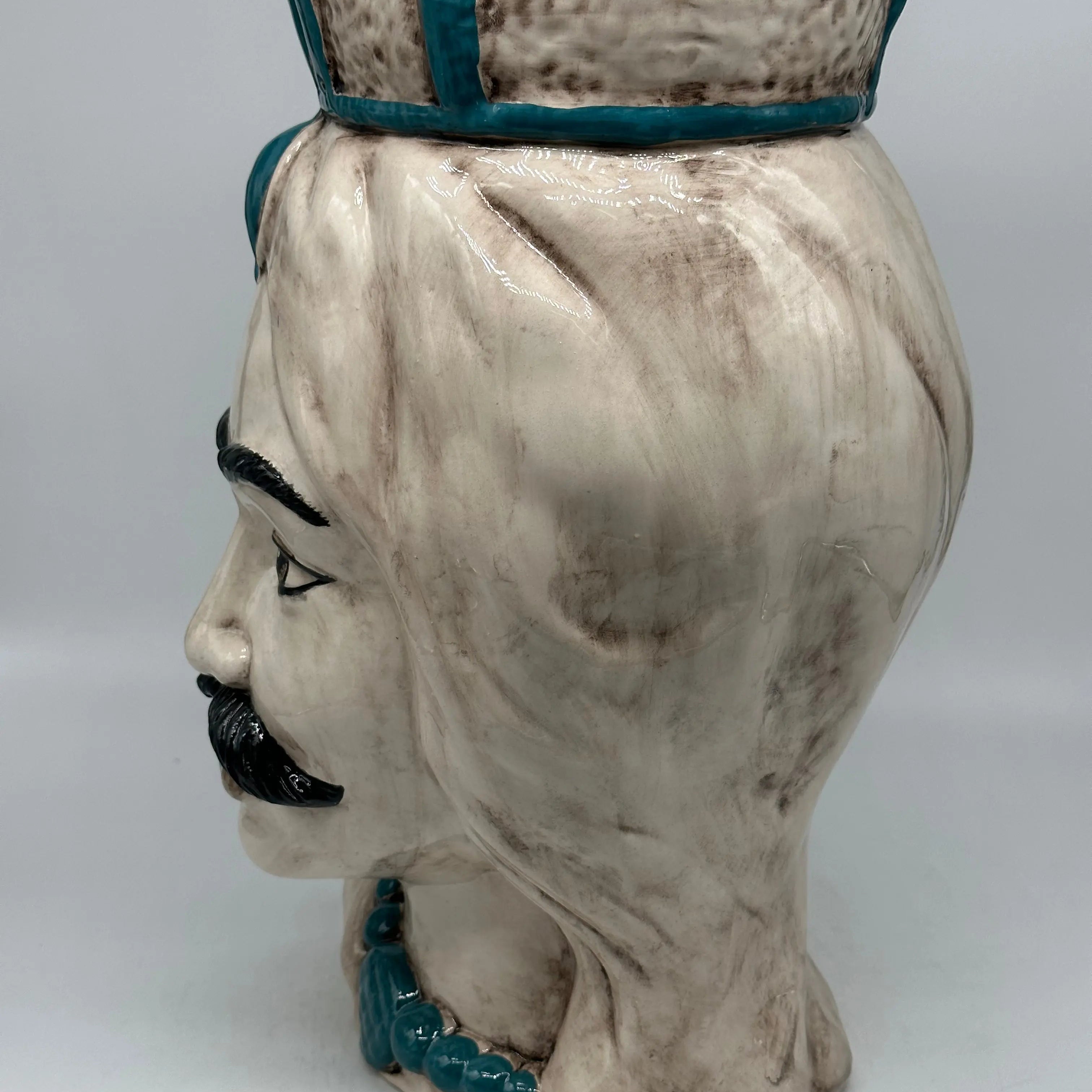 FINE SERIE - Testa di Moro Uomo Corona Retta Ceramica Caltagirone cm H.38 L.24 Artigianale dettagli Verde DD CERAMICHE SICILIANE