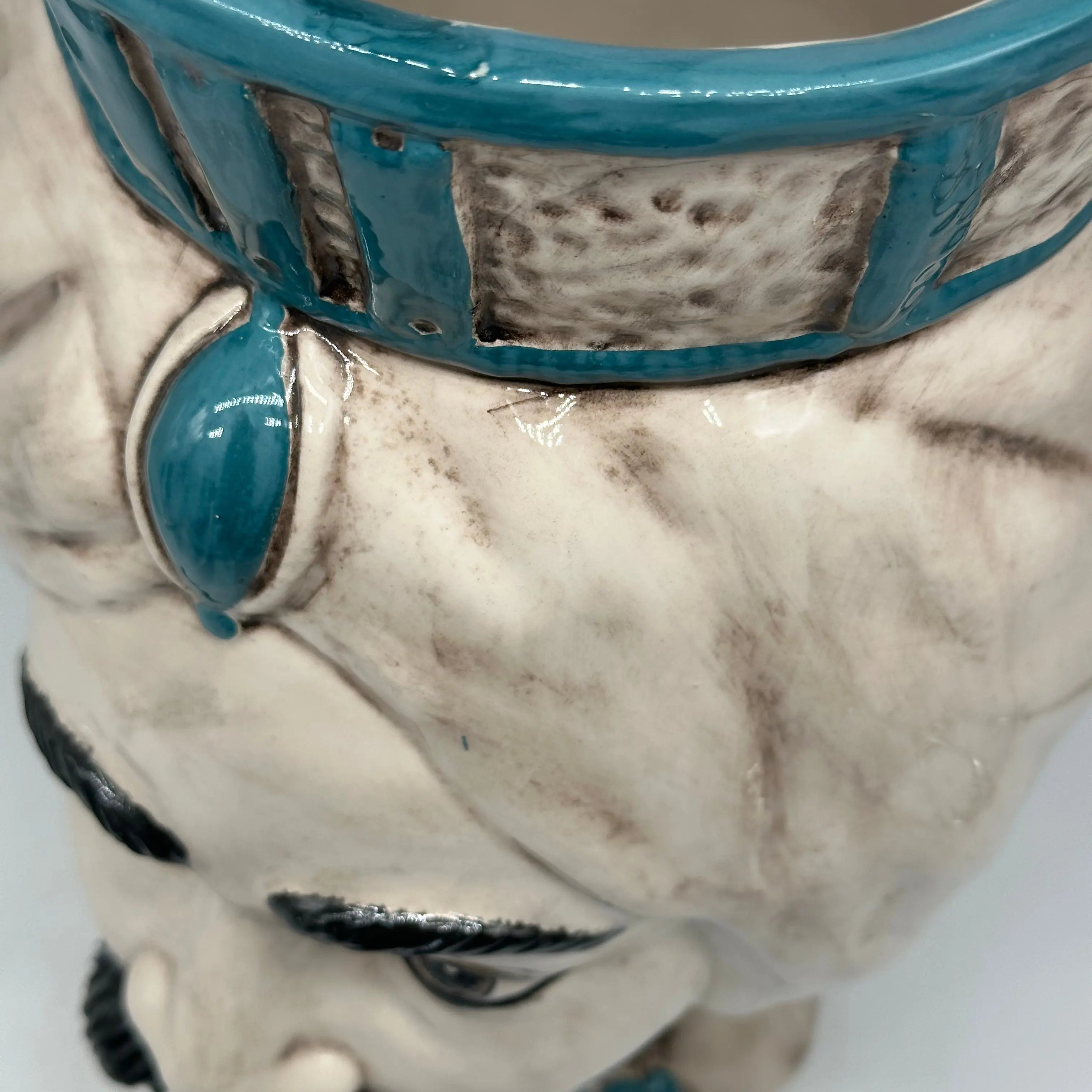 FINE SERIE - Testa di Moro Uomo Corona Retta Ceramica Caltagirone cm H.38 L.24 Artigianale dettagli Verde DD CERAMICHE SICILIANE