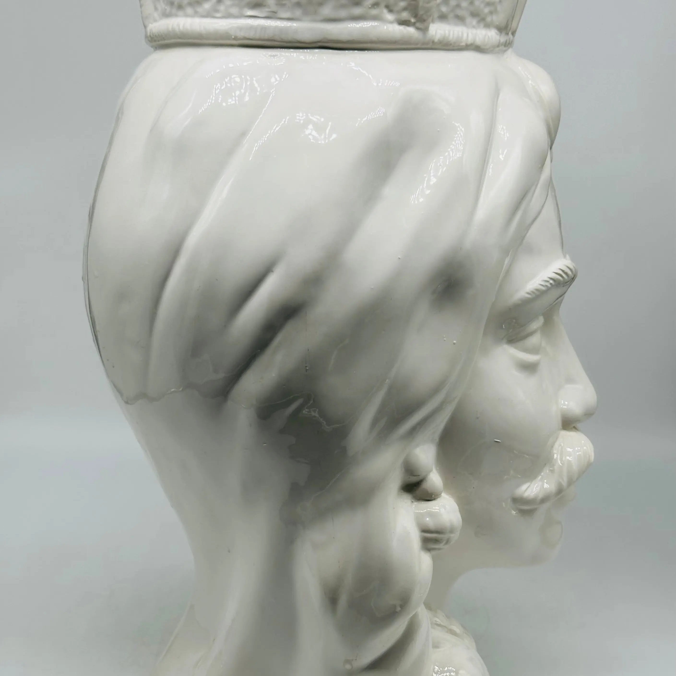 FINE SERIE - Testa di Moro Uomo Corona Retta Ceramica Caltagirone cm H.38 L.24 Artigianale Bianco DD CERAMICHE SICILIANE