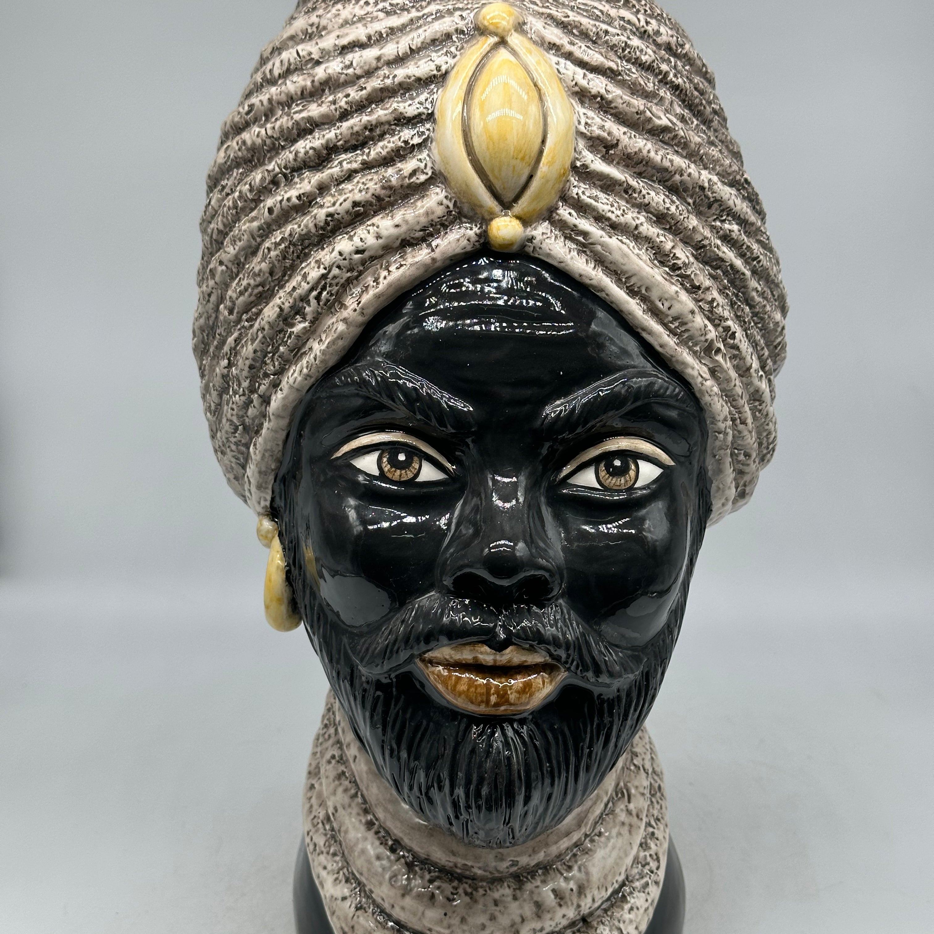 FINE SERIE - Testa di Moro Uomo Demetra Ceramica Caltagirone cm H.40 L.22 Artigianale Écru Giallo - Uomo - TESTE DI MORO