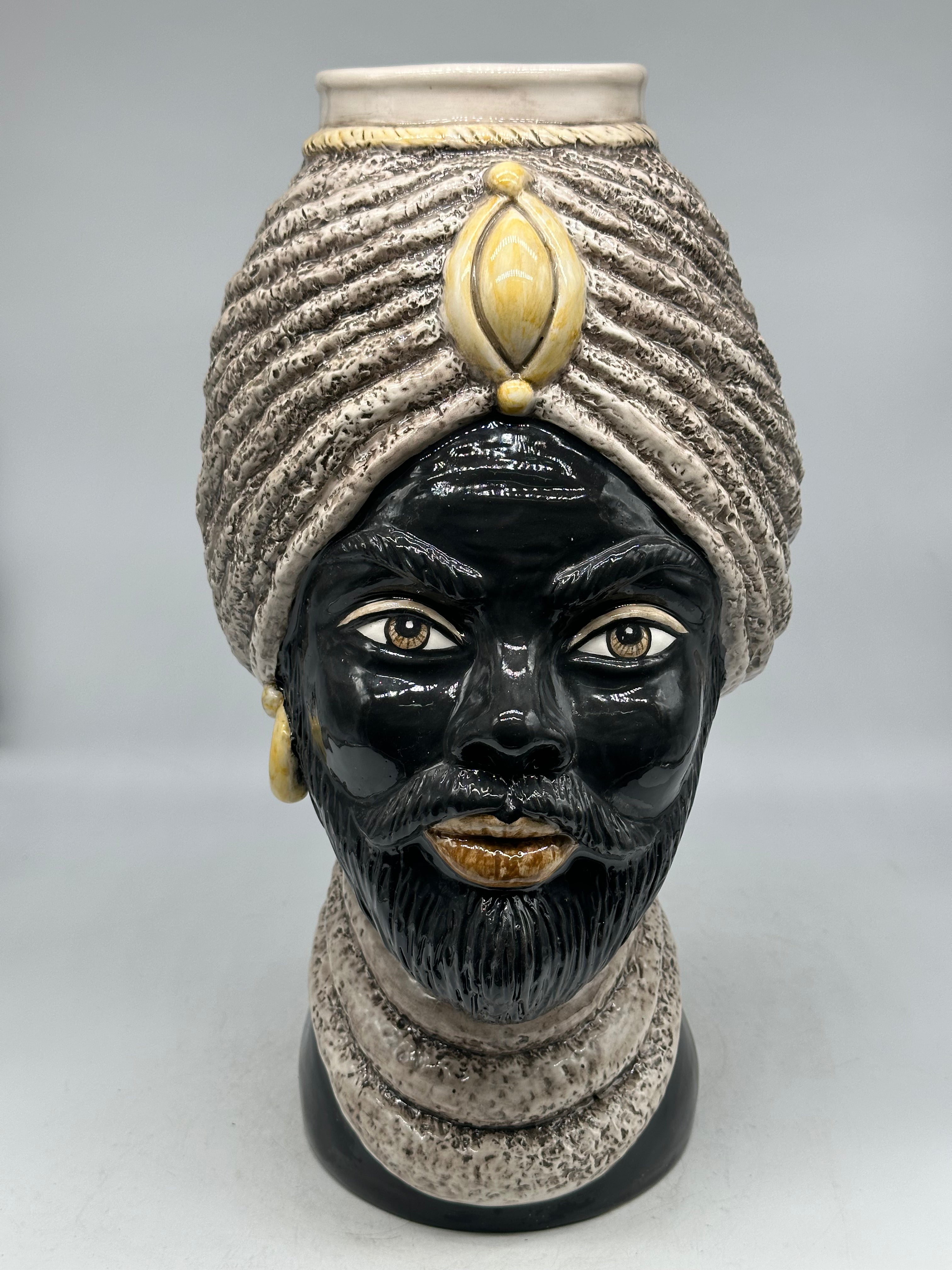 FINE SERIE - Testa di Moro Uomo Demetra Ceramica Caltagirone cm H.40 L.22 Artigianale Écru Giallo - Uomo - TESTE DI MORO