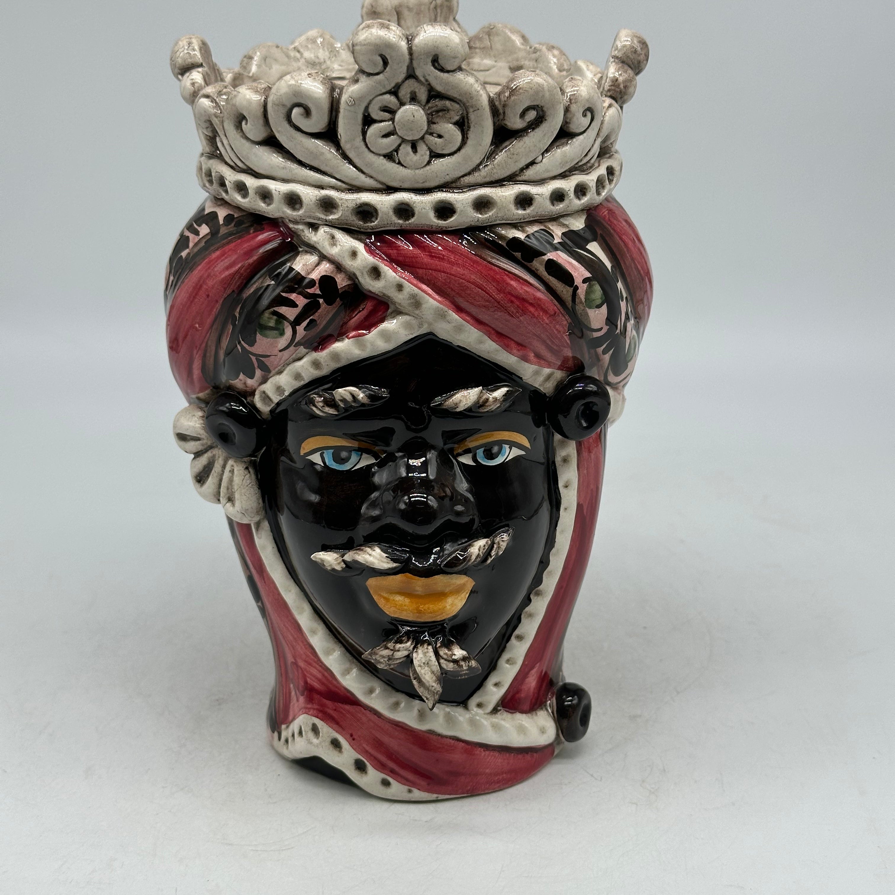 FINE SERIE - Testa di Moro Uomo Moresca Ceramica Caltagirone cm H.22 L.13 Artigianale Decorazione 2020 Rosa - Moro