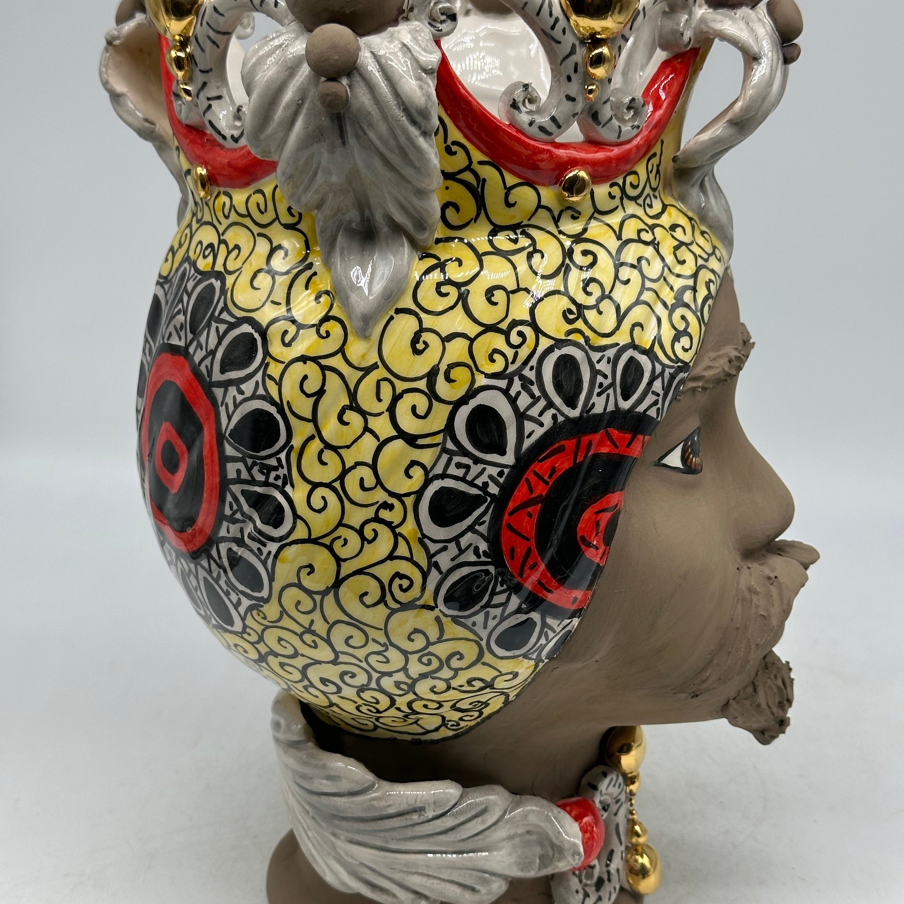 FINE SERIE - Teste di Moro Diana Ceramica Caltagirone cm H.30 L.20 Artigianale Écru Oro Sfere Fango - TESTE DI MORO