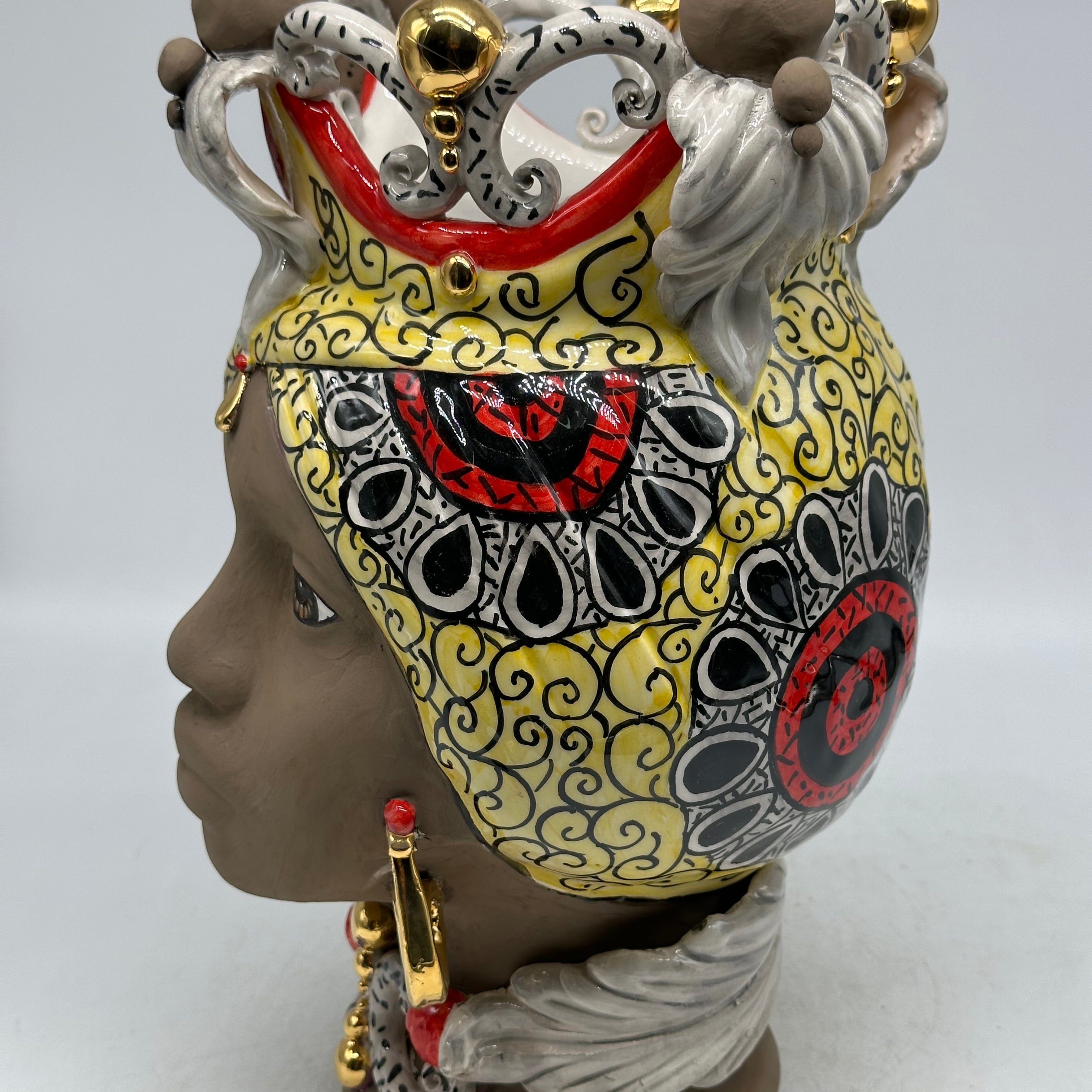 FINE SERIE - Teste di Moro Diana Ceramica Caltagirone cm H.30 L.20 Artigianale Écru Oro Sfere Fango - TESTE DI MORO