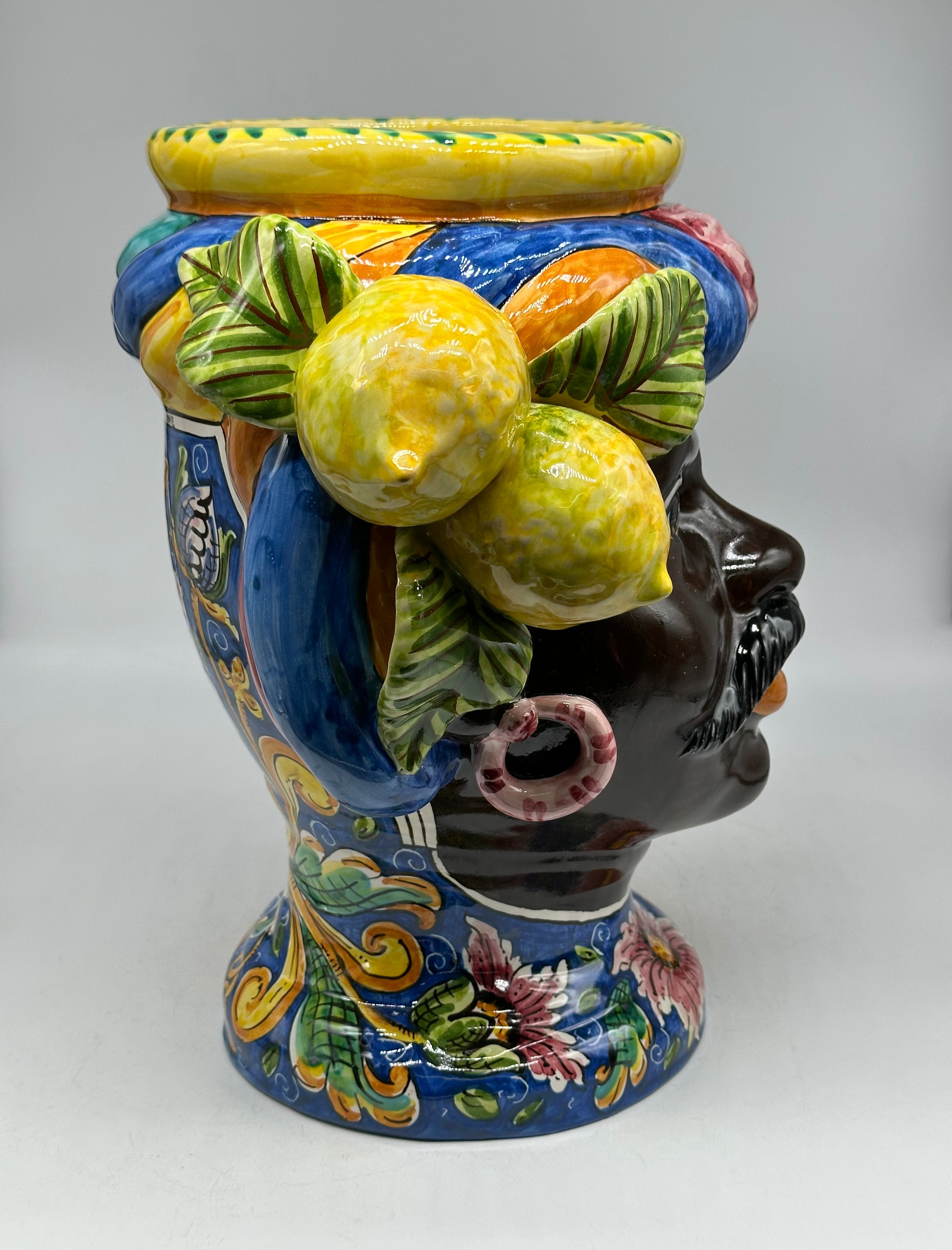 FINE SERIE - Teste di Moro Evergreen Ceramica Caltagirone cm H.36 L.35 Artigianale - TESTE DI MORO