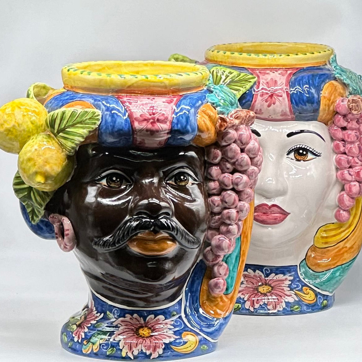 FINE SERIE - Teste di Moro Evergreen Ceramica Caltagirone cm H.36 L.35 Artigianale - TESTE DI MORO