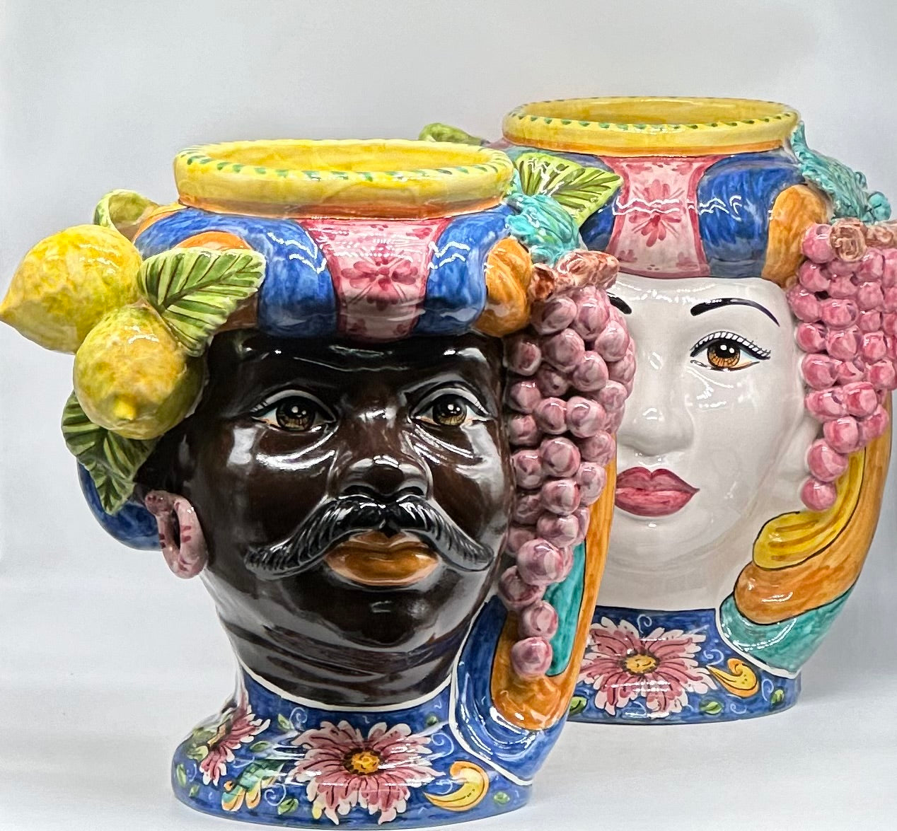 FINE SERIE - Teste di Moro Evergreen Ceramica Caltagirone cm H.36 L.35 Artigianale - TESTE DI MORO