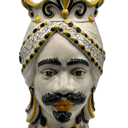 FINE SERIE - Teste di Moro Saturno Ceramica Caltagirone cm H.37 L.22 Artigianale Barocco Ocra Nero - Re - TESTA DI MORO