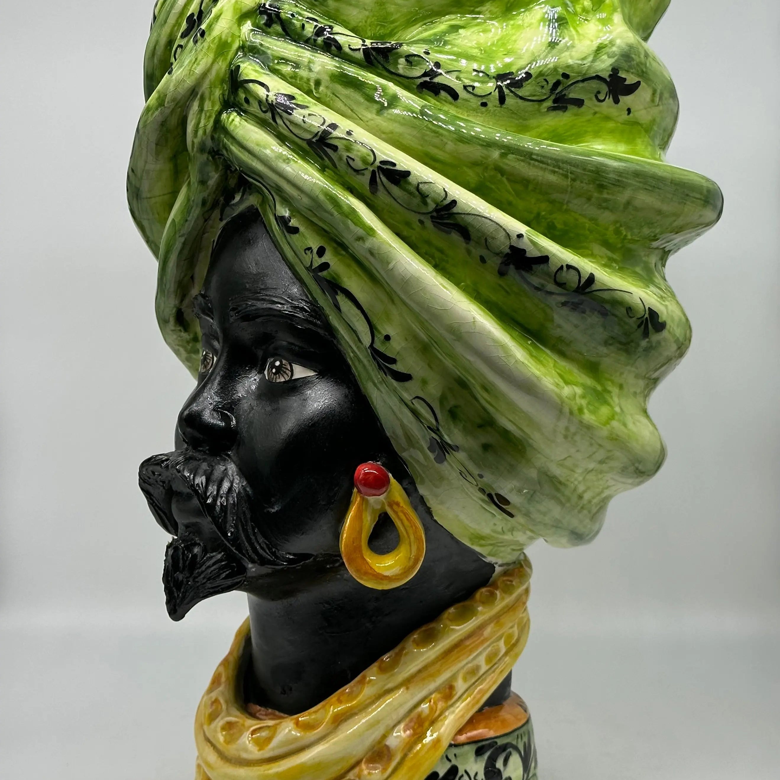 FINE SERIE - Teste di Moro Zeus Ceramica Caltagirone cm H.45 L.28 Artigianale Verde Nero DD CERAMICHE SICILIANE