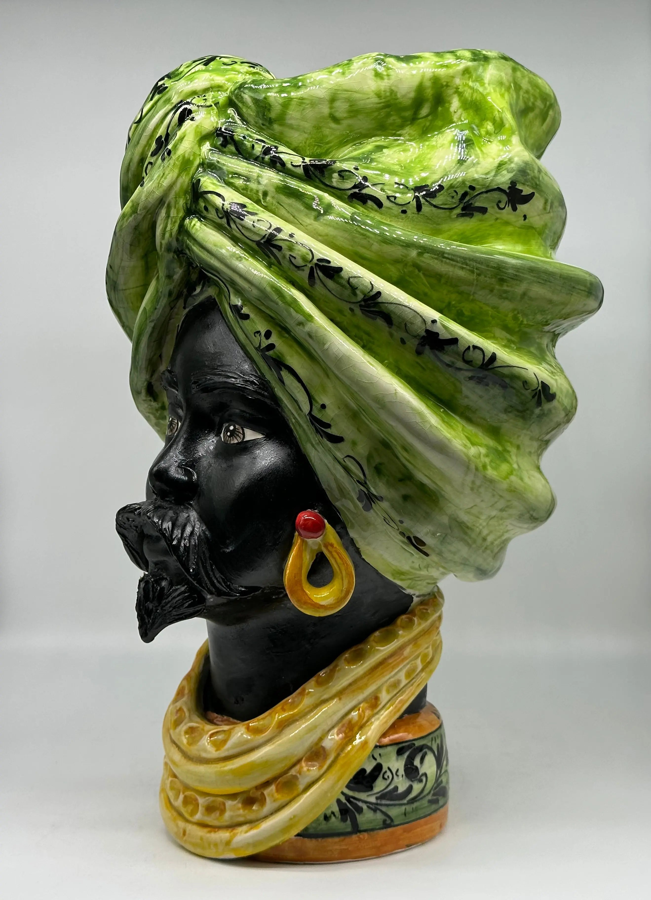 FINE SERIE - Teste di Moro Zeus Ceramica Caltagirone cm H.45 L.28 Artigianale Verde Nero DD CERAMICHE SICILIANE