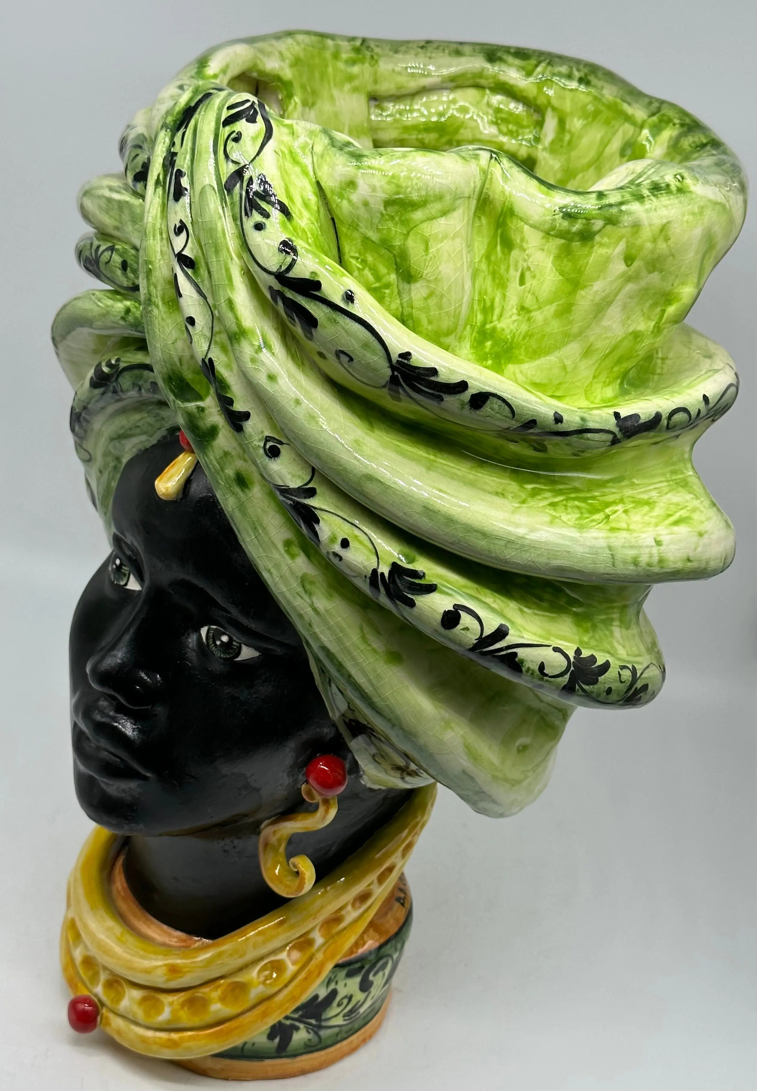 FINE SERIE - Teste di Moro Zeus Ceramica Caltagirone cm H.45 L.28 Artigianale Verde Nero DD CERAMICHE SICILIANE