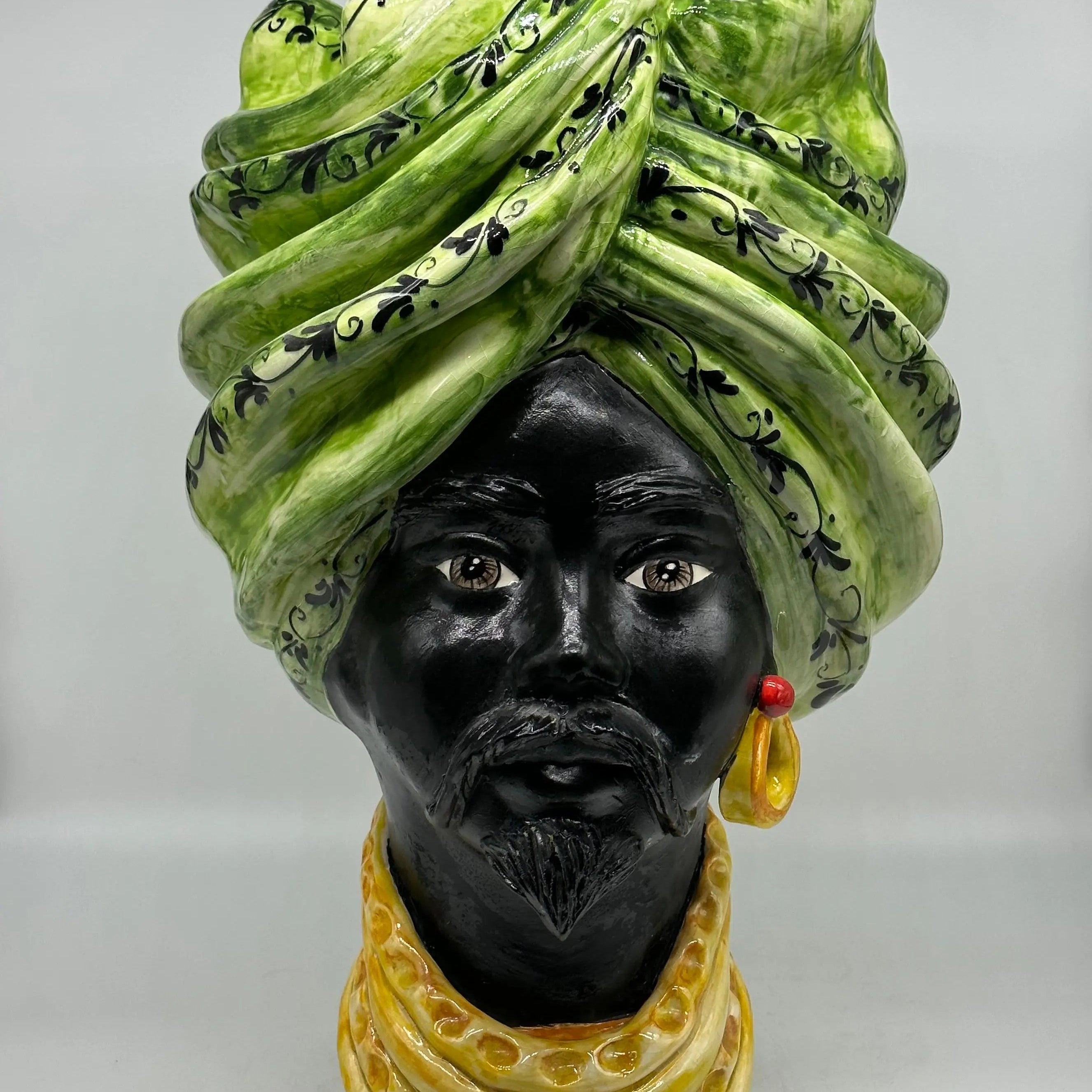 FINE SERIE - Teste di Moro Zeus Ceramica Caltagirone cm H.45 L.28 Artigianale Verde Nero DD CERAMICHE SICILIANE