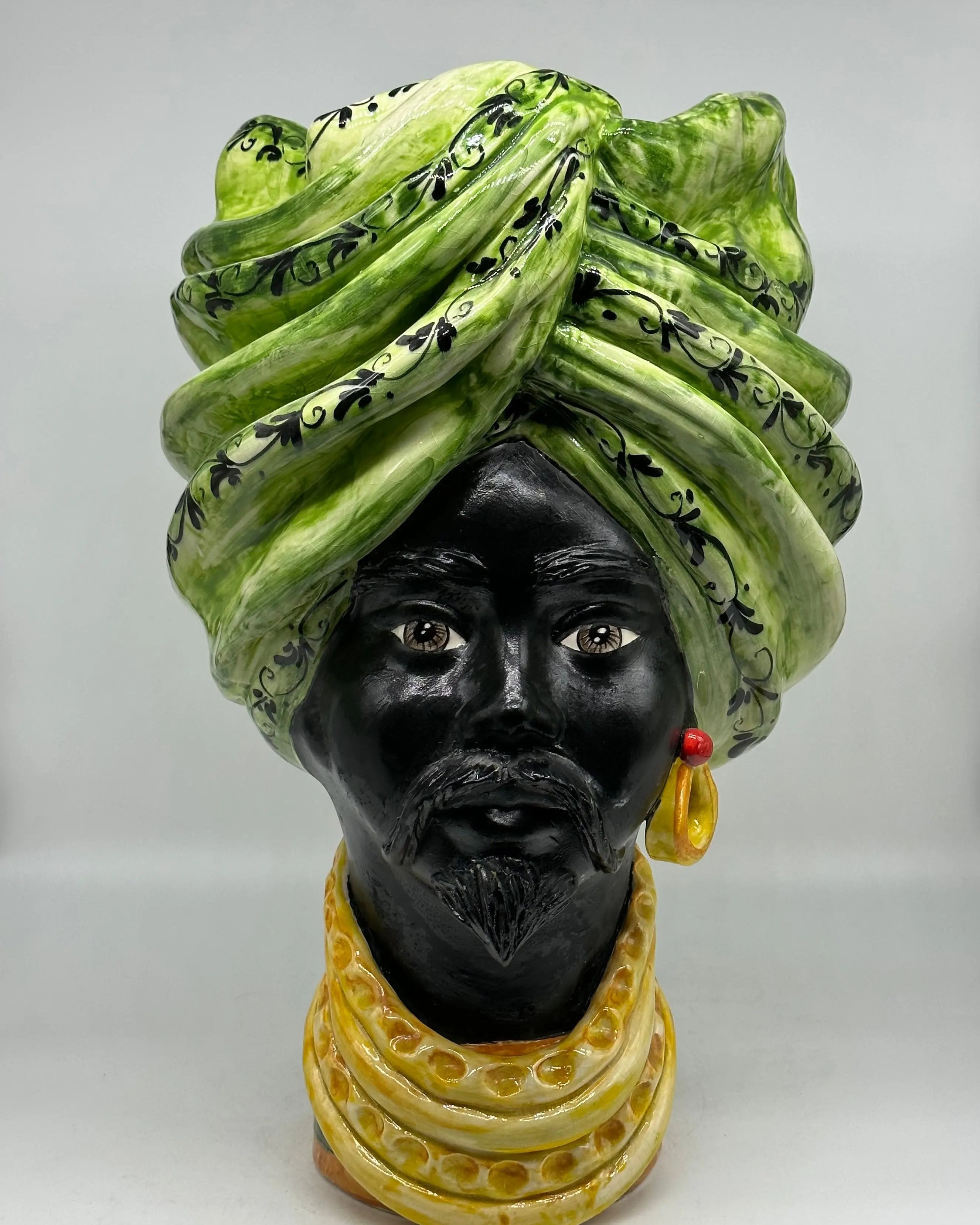FINE SERIE - Teste di Moro Zeus Ceramica Caltagirone cm H.45 L.28 Artigianale Verde Nero DD CERAMICHE SICILIANE