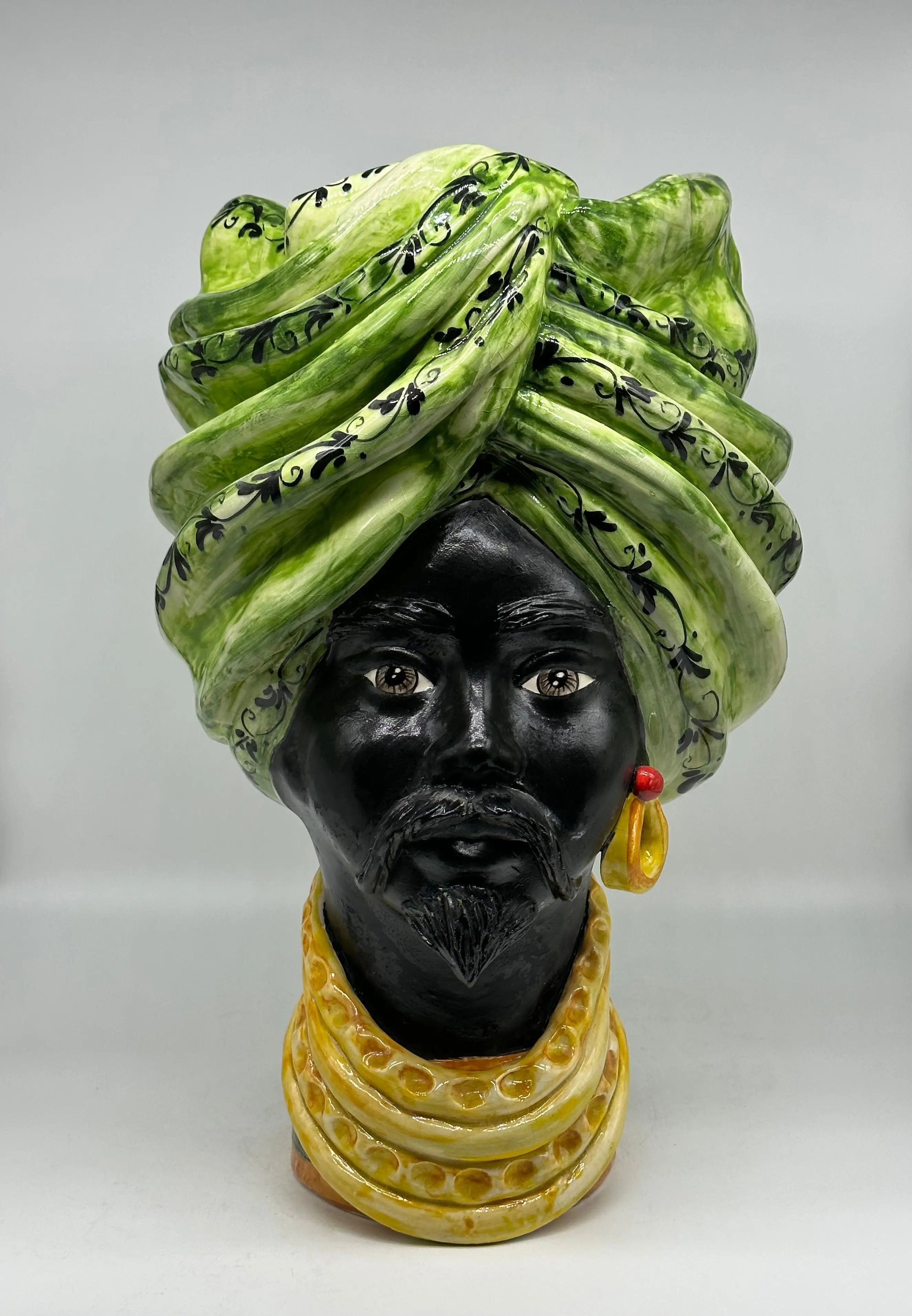 FINE SERIE - Teste di Moro Zeus Ceramica Caltagirone cm H.45 L.28 Artigianale Verde Nero DD CERAMICHE SICILIANE
