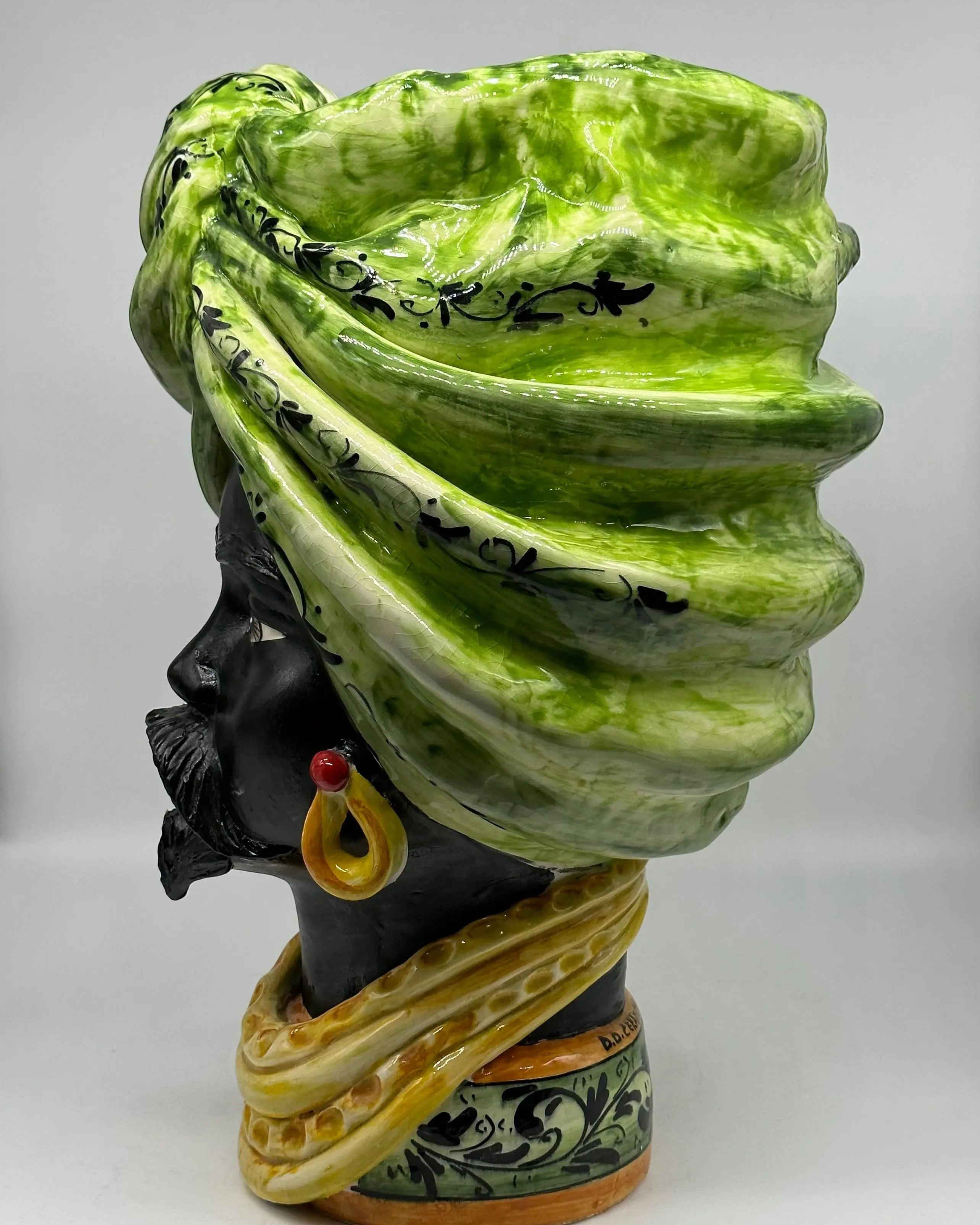 FINE SERIE - Teste di Moro Zeus Ceramica Caltagirone cm H.45 L.28 Artigianale Verde Nero DD CERAMICHE SICILIANE