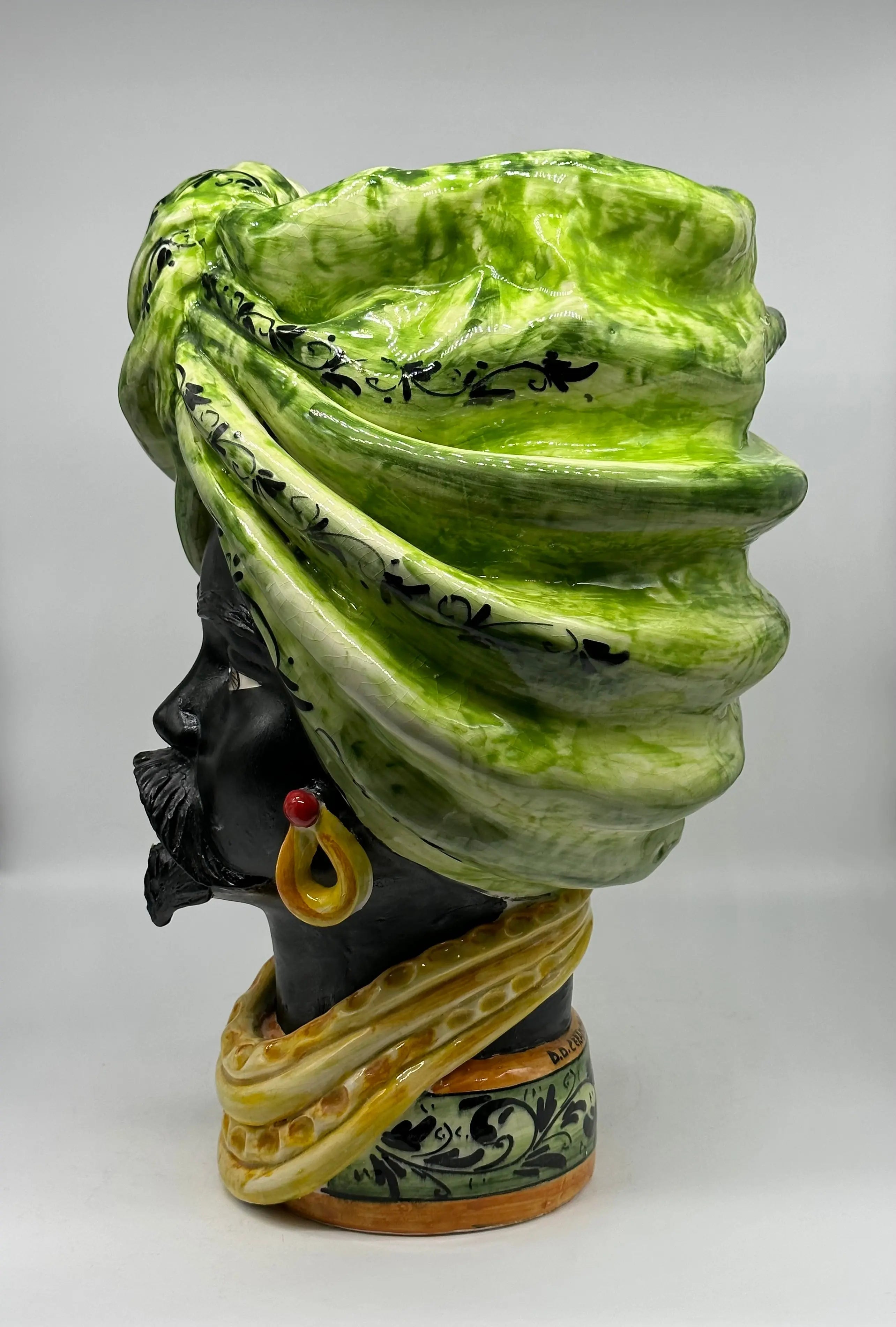 FINE SERIE - Teste di Moro Zeus Ceramica Caltagirone cm H.45 L.28 Artigianale Verde Nero DD CERAMICHE SICILIANE