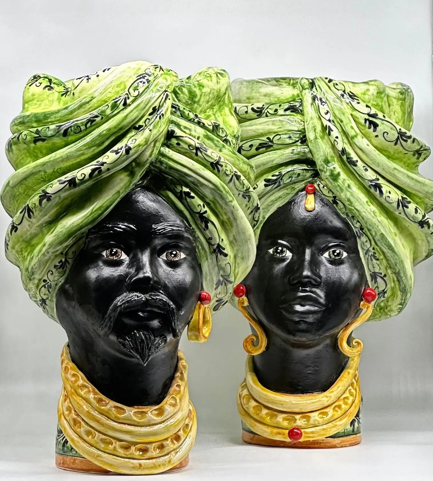 FINE SERIE - Teste di Moro Zeus Ceramica Caltagirone cm H.45 L.28 Artigianale Verde Nero DD CERAMICHE SICILIANE