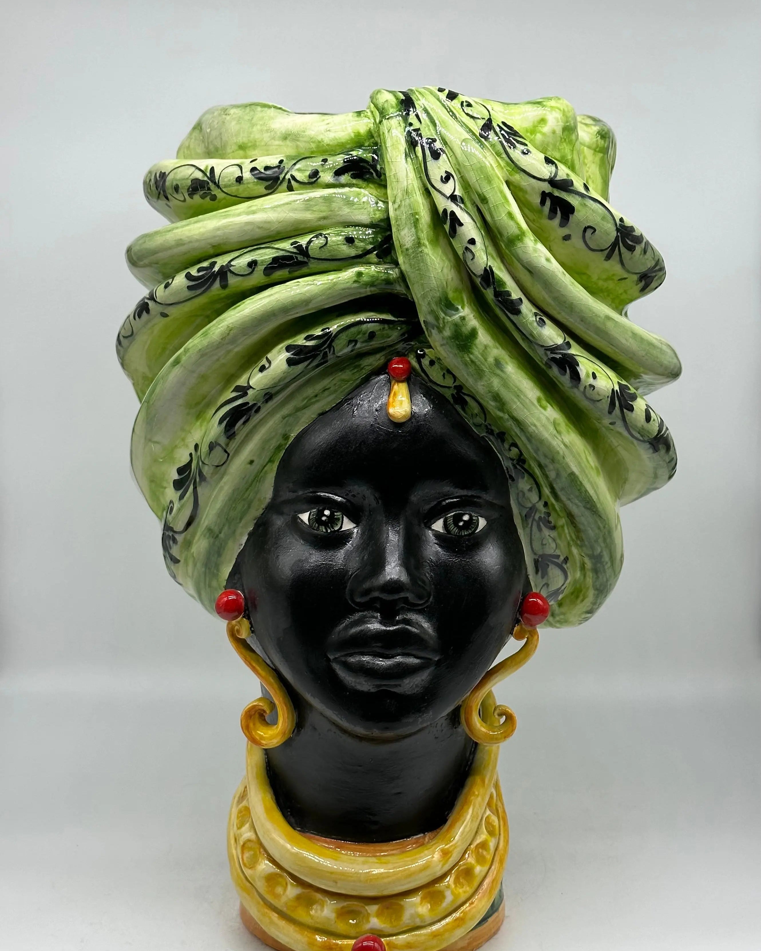 FINE SERIE - Teste di Moro Zeus Ceramica Caltagirone cm H.45 L.28 Artigianale Verde Nero DD CERAMICHE SICILIANE