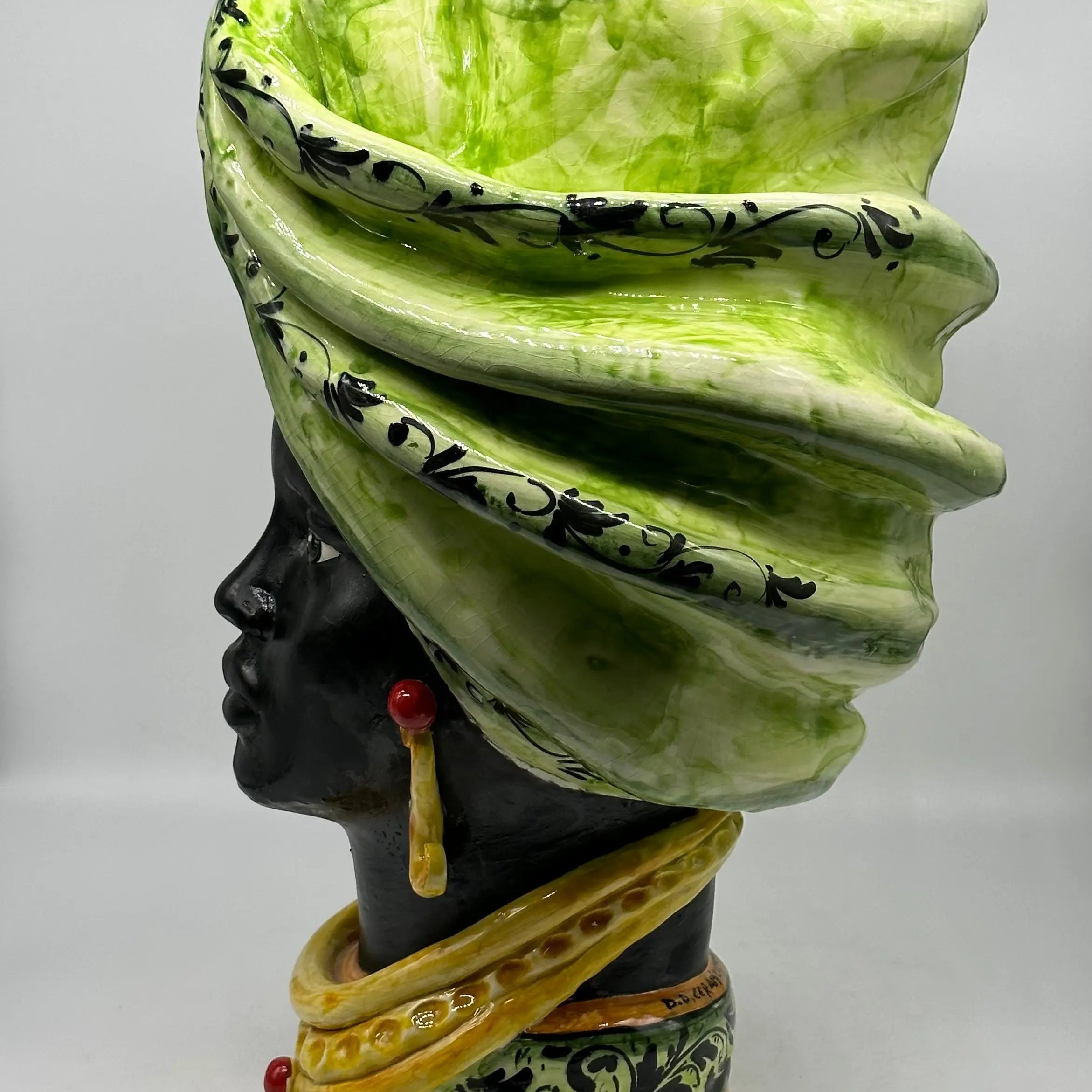 FINE SERIE - Teste di Moro Zeus Ceramica Caltagirone cm H.45 L.28 Artigianale Verde Nero DD CERAMICHE SICILIANE