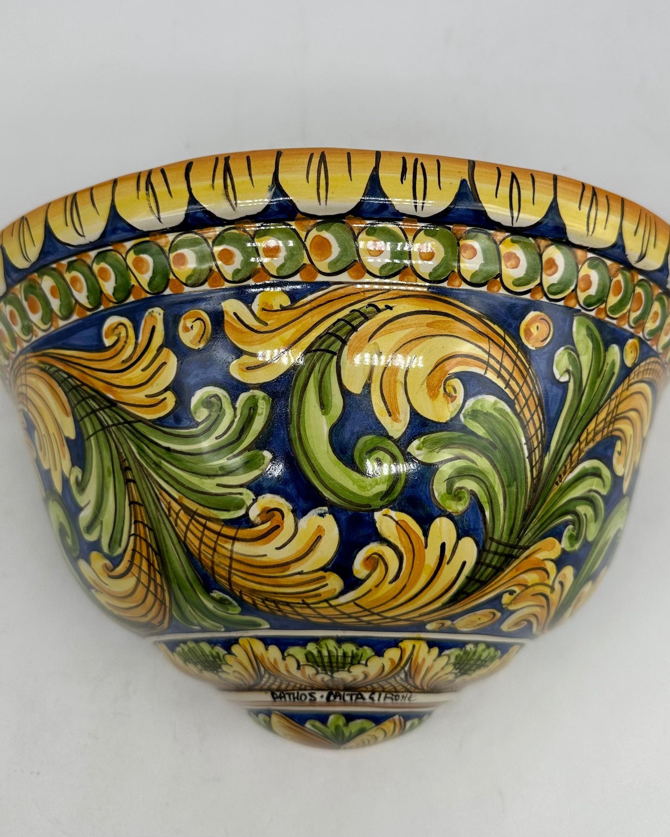 Gerla Fioriera da Muro cm H.28 L.15 Ceramica Caltagirone decorata a mano V.2