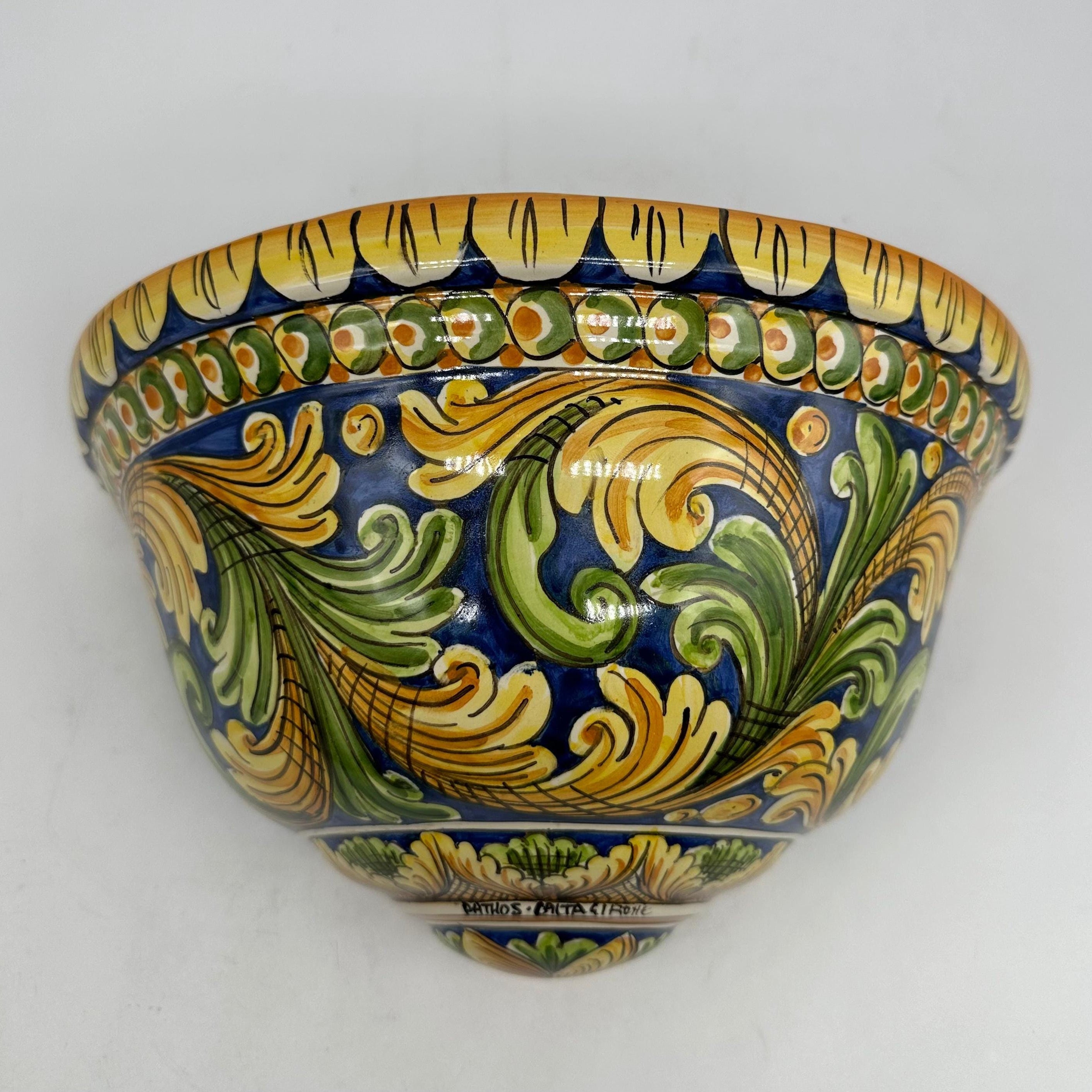 Gerla Fioriera da Muro cm H.28 L.15 Ceramica Caltagirone decorata a mano V.2