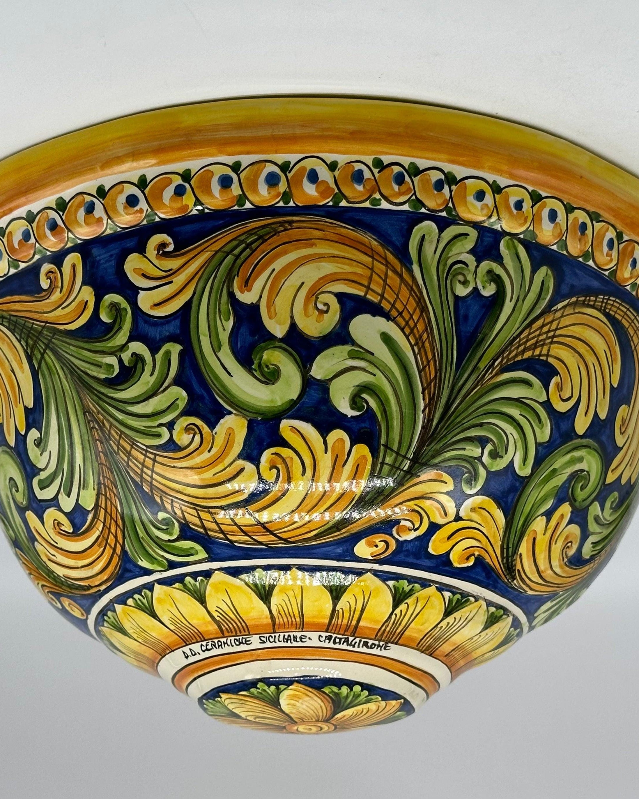 Gerla Fioriera da Muro cm H.32 L.20 Ceramica Caltagirone decorata a mano V.3