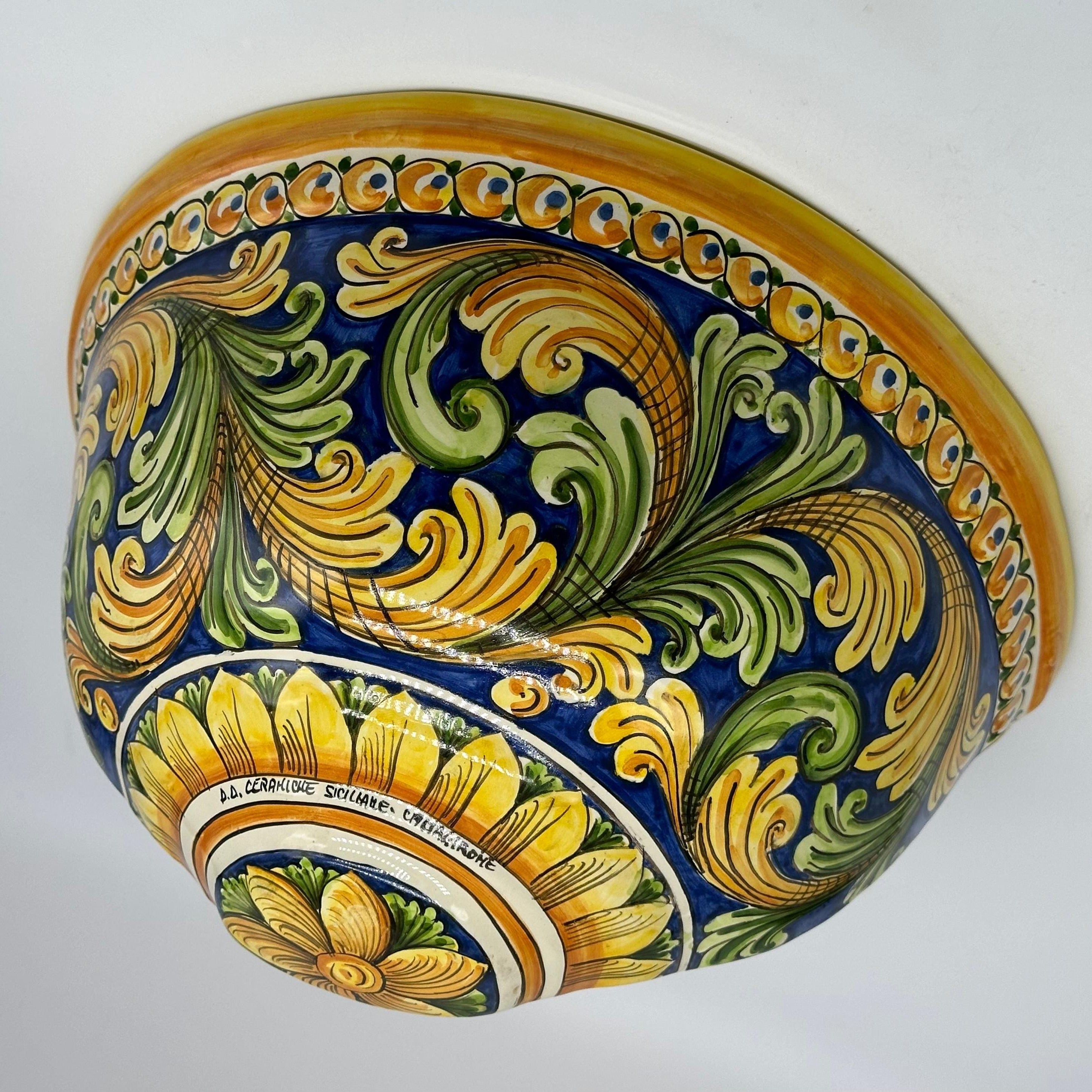 Gerla Fioriera da Muro cm H.32 L.20 Ceramica Caltagirone decorata a mano V.3