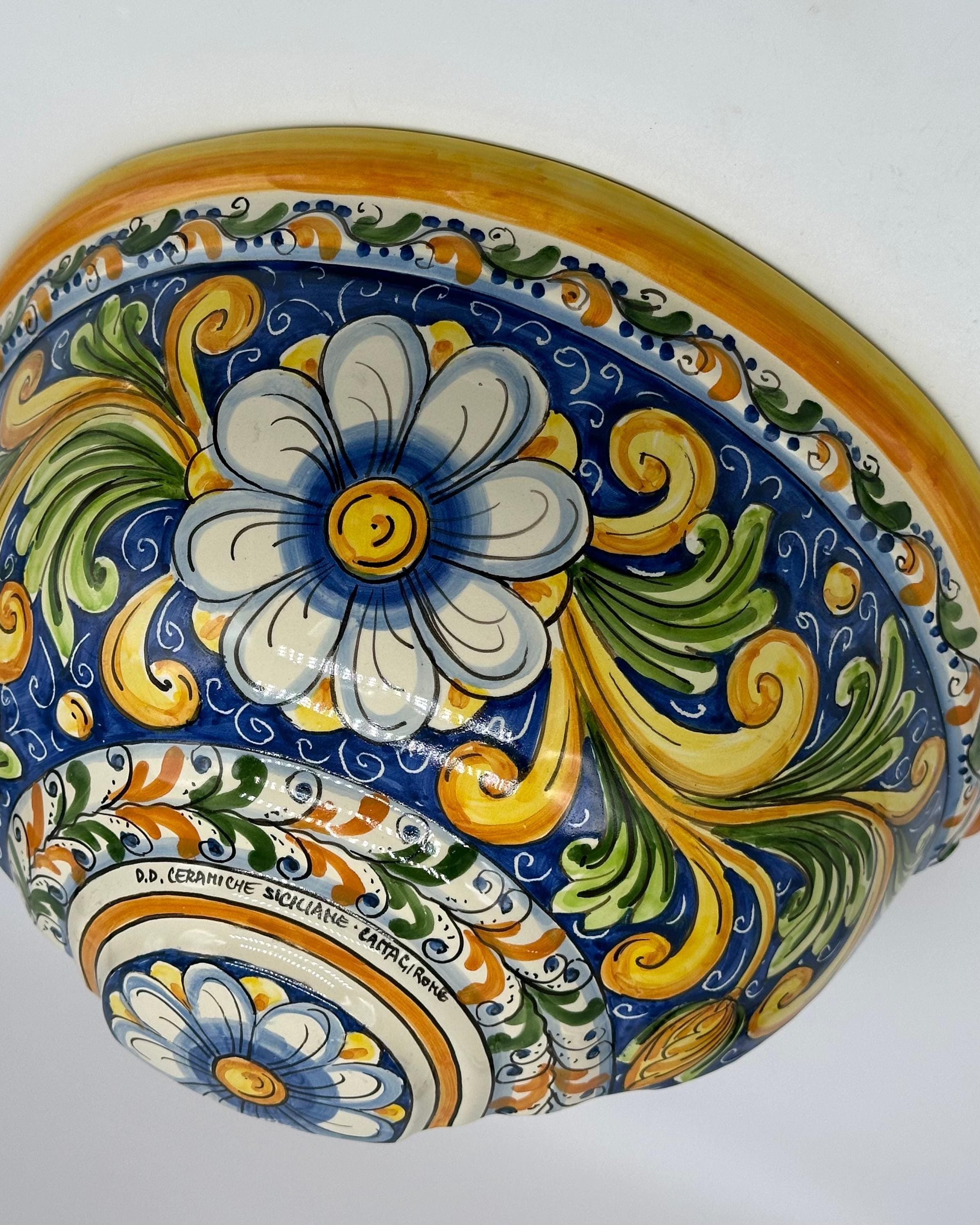 Gerla Fioriera da Muro cm H.32 L.20 Ceramica Caltagirone decorata a mano V.2