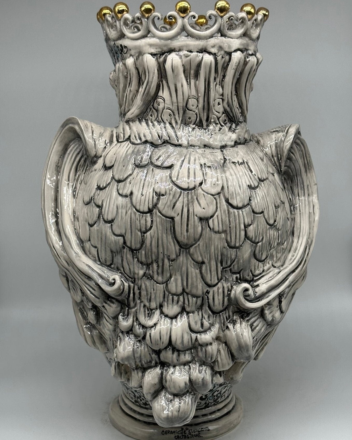 Gufo Portafortuna Ceramica Caltagirone cm H.46 L.30 Artigianale Decorato - DD CERAMICHE SICILIANE