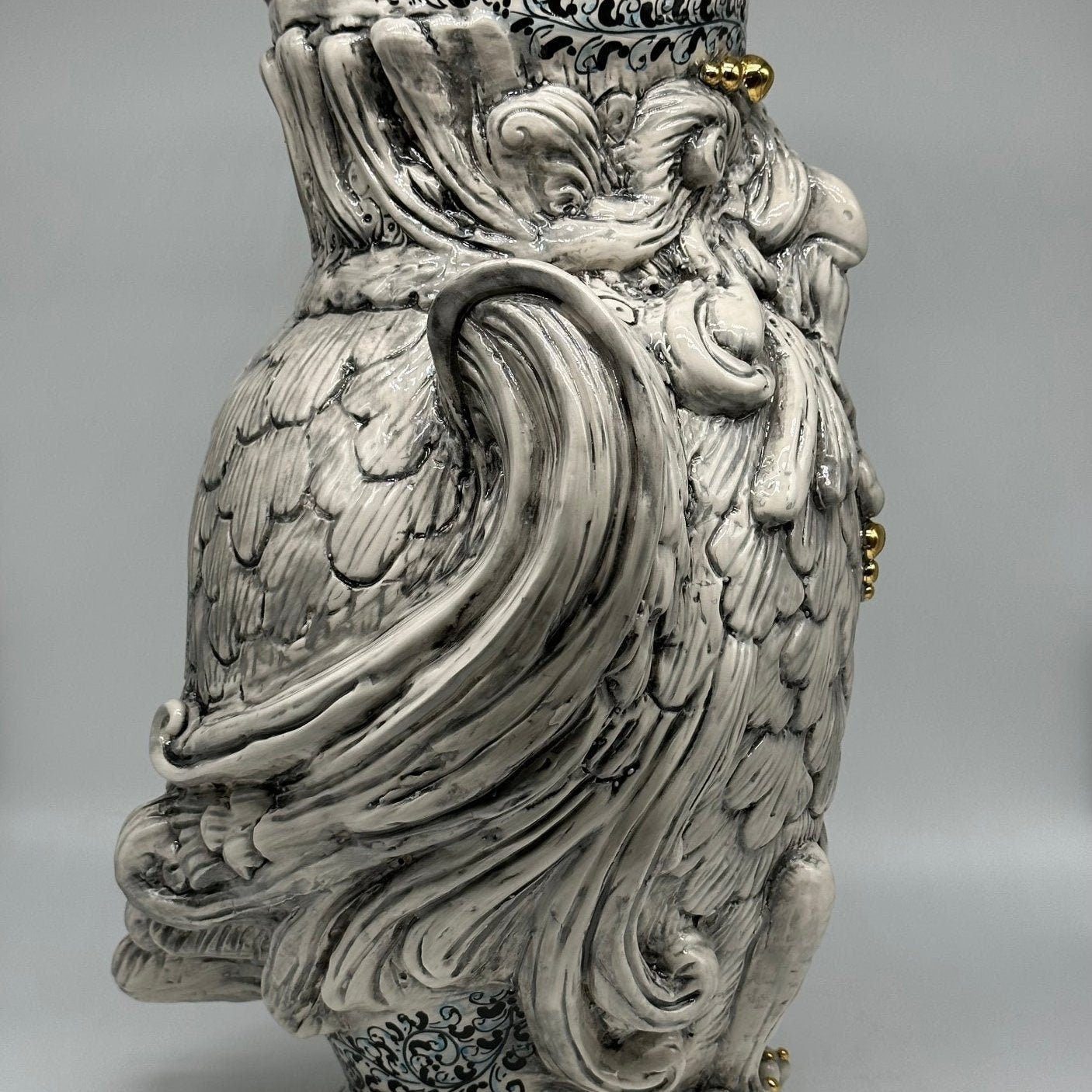 Gufo Portafortuna Ceramica Caltagirone cm H.46 L.30 Artigianale Decorato - DD CERAMICHE SICILIANE