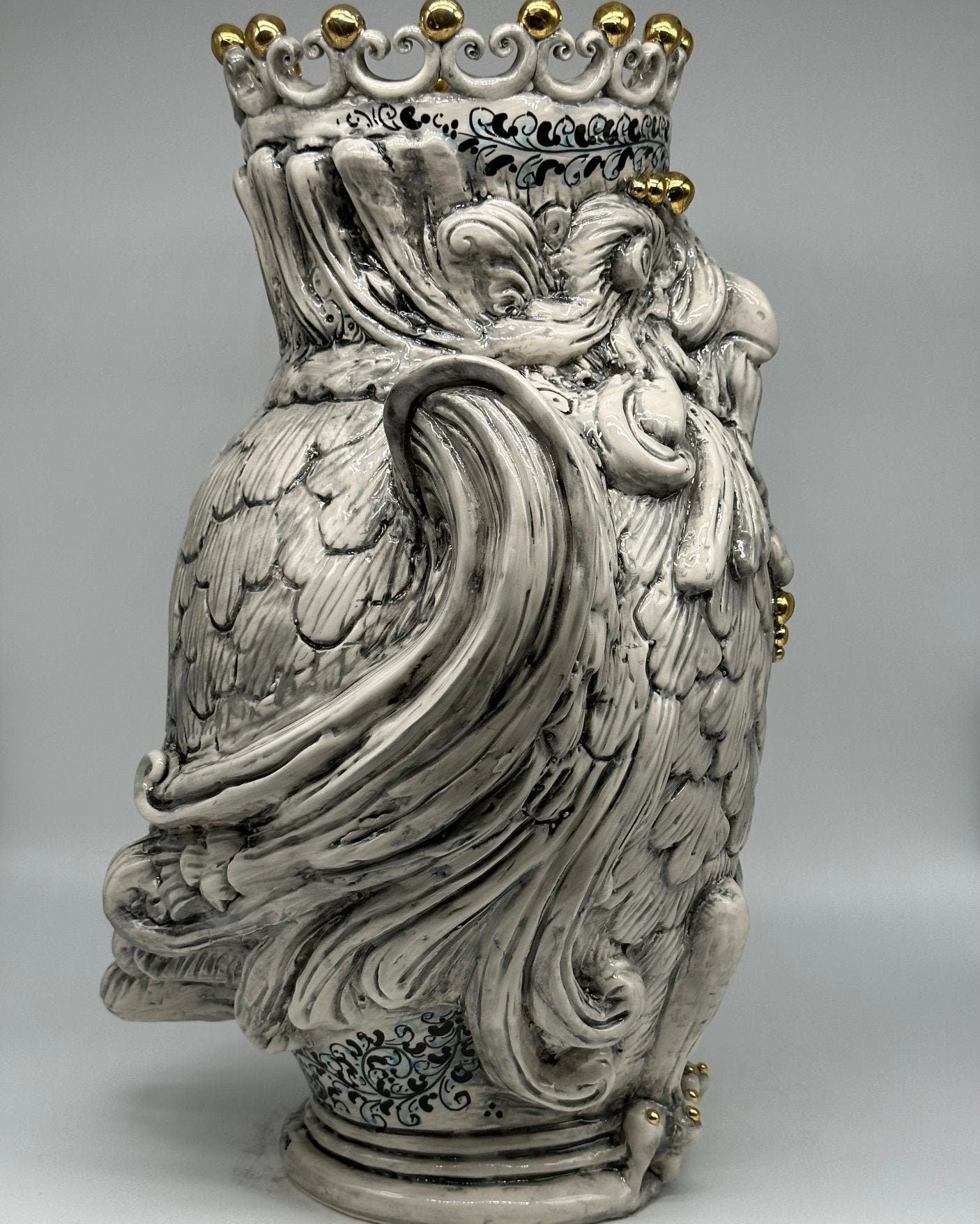 Gufo Portafortuna Ceramica Caltagirone cm H.46 L.30 Artigianale Decorato - DD CERAMICHE SICILIANE