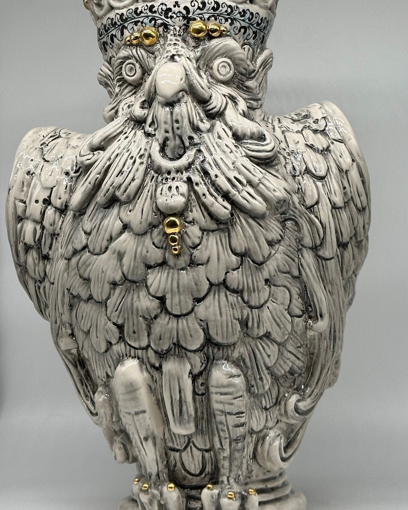 Gufo Portafortuna Ceramica Caltagirone cm H.46 L.30 Artigianale Decorato - DD CERAMICHE SICILIANE