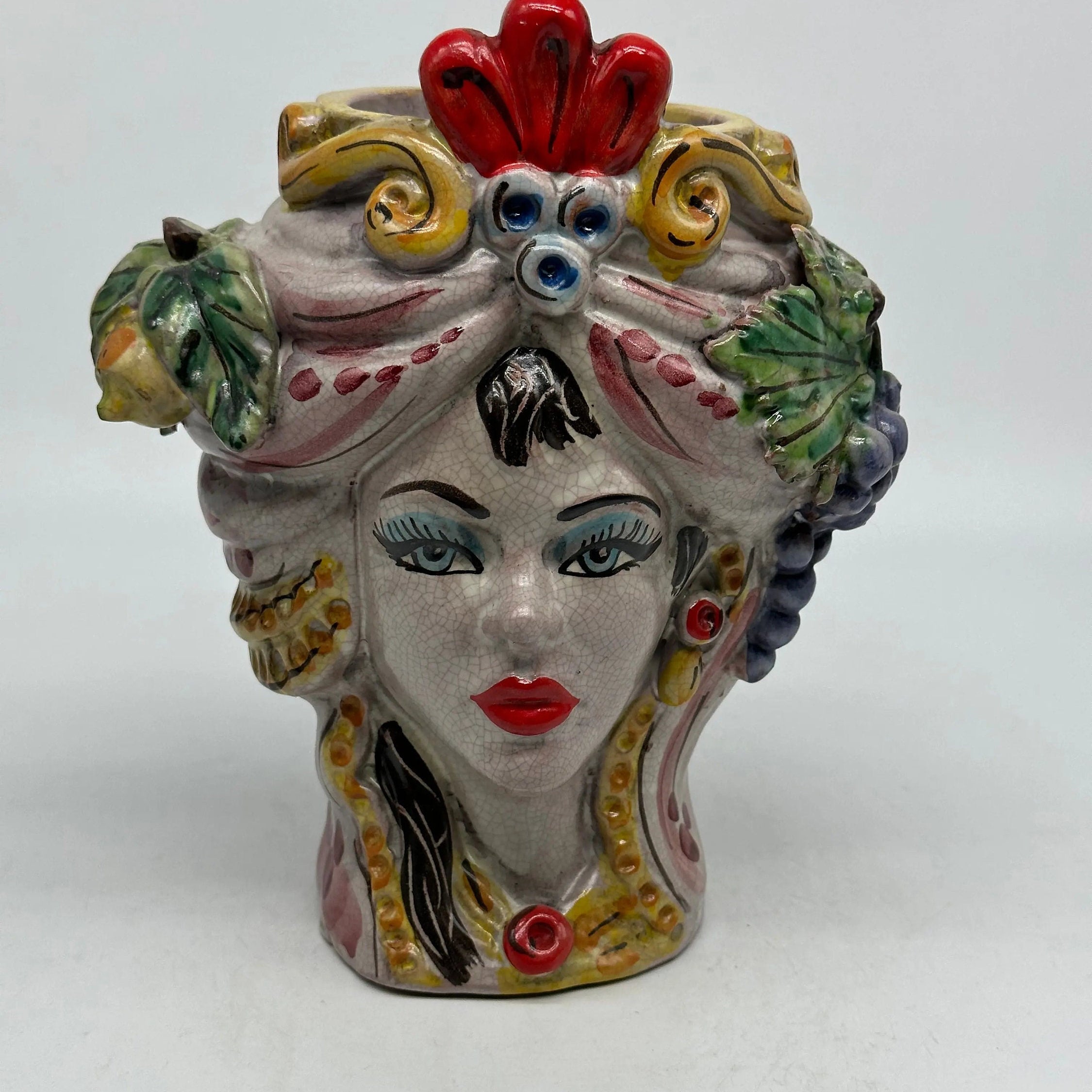 Teste di Moro Classica Ceramica Caltagirone cm H.20 L.13 Artigianale Craquelé DD CERAMICHE SICILIANE