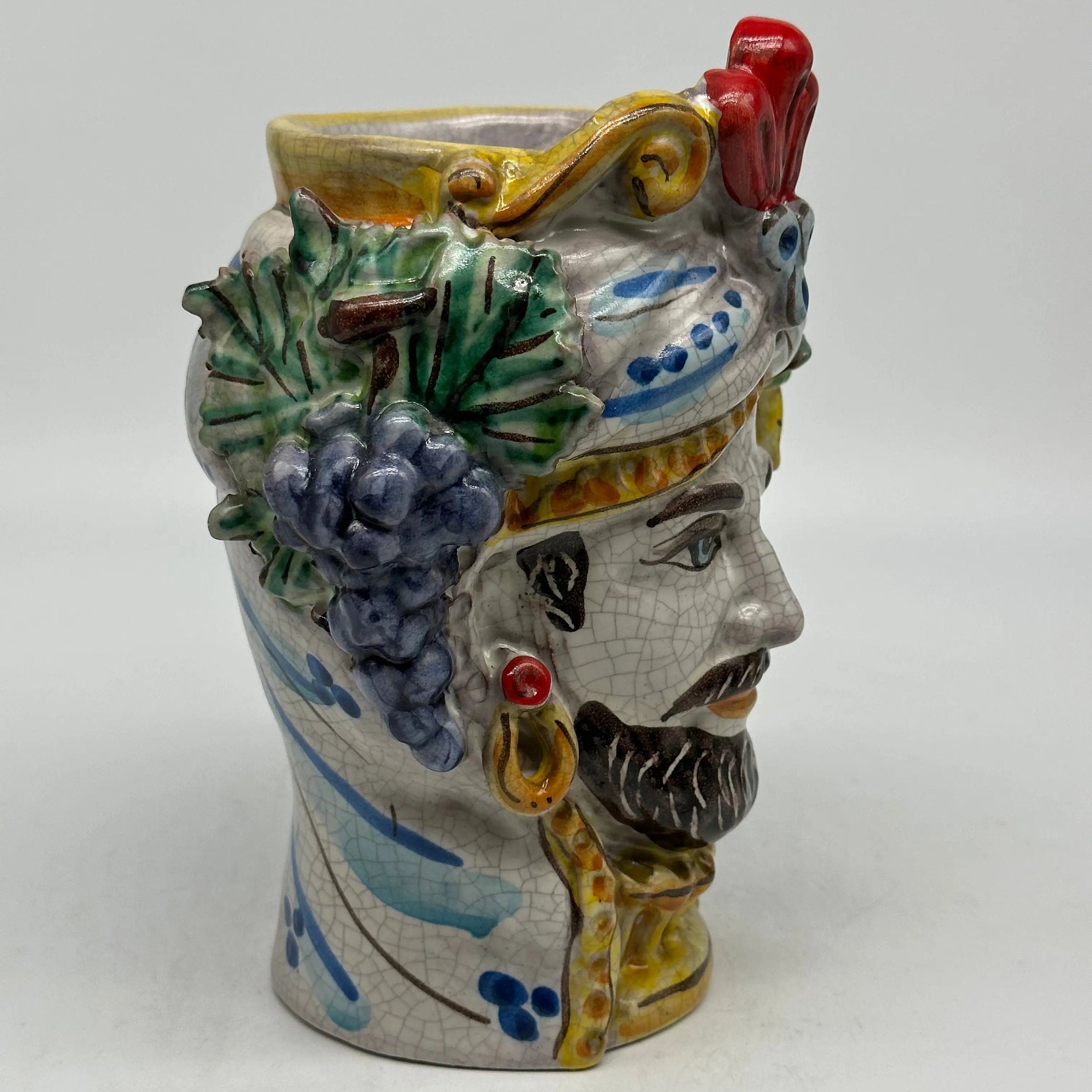 Teste di Moro Classica Ceramica Caltagirone cm H.20 L.13 Artigianale Craquelé DD CERAMICHE SICILIANE