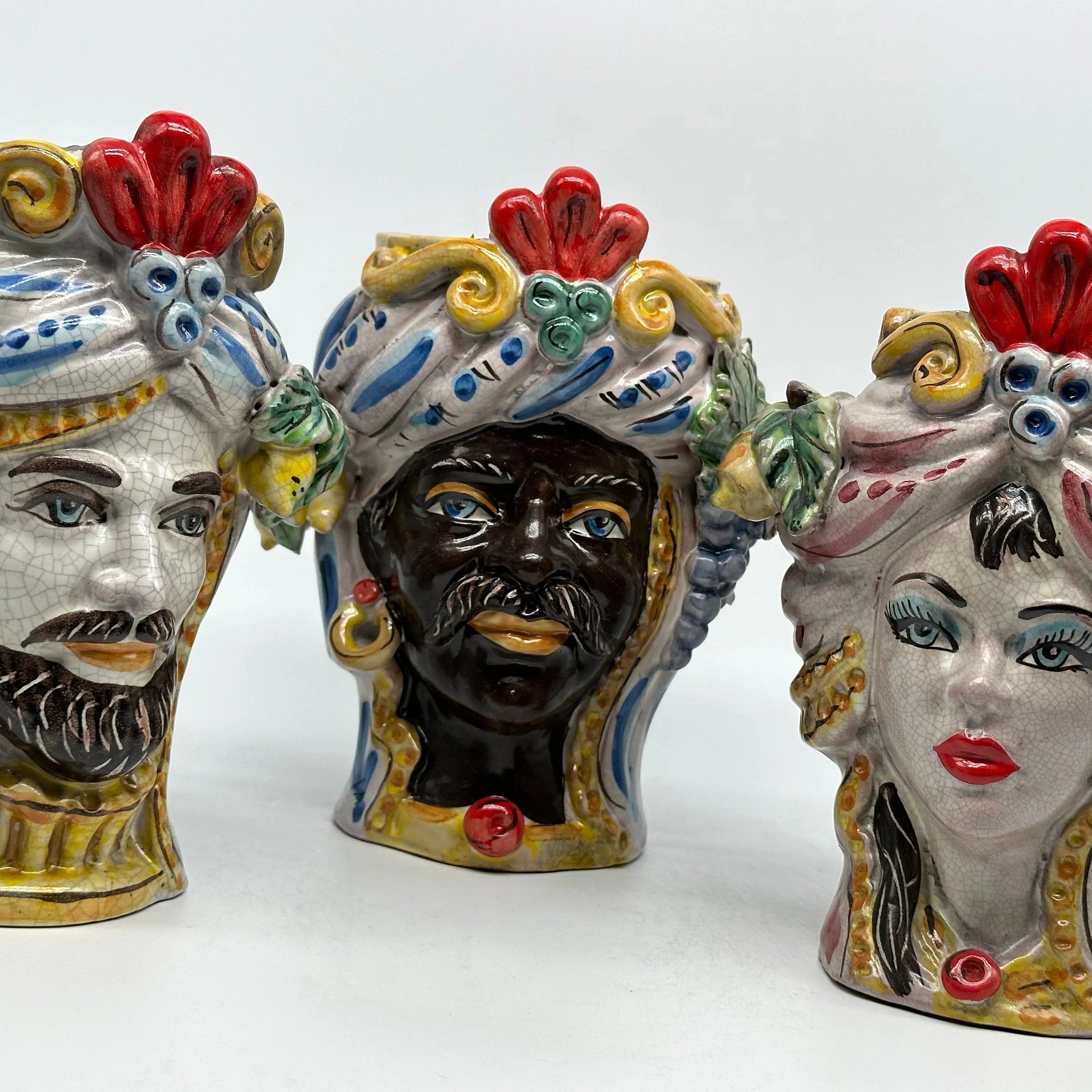 Teste di Moro Classica Ceramica Caltagirone cm H.20 L.13 Artigianale Craquelé DD CERAMICHE SICILIANE