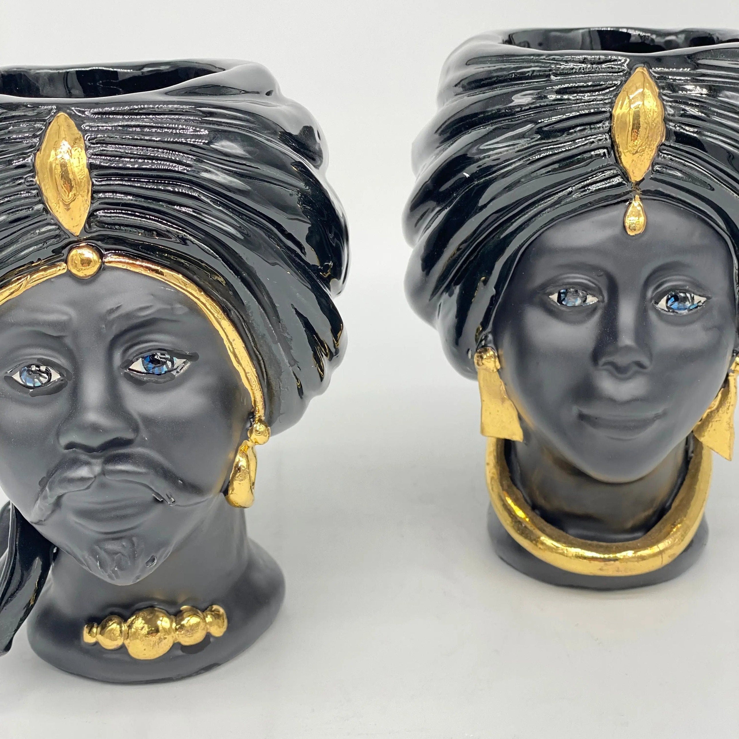 Coppia Teste di Moro Atena MINI Ceramica Caltagirone cm H.15 L.11 Artigianale VARI COLORI DD CERAMICHE SICILIANE